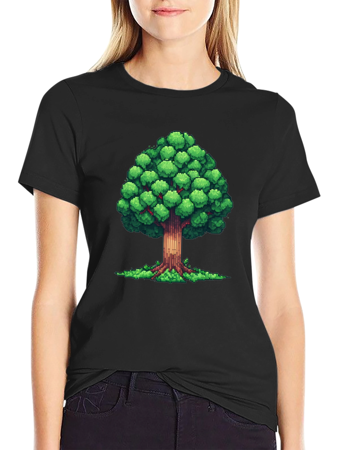 Pixel Tree Graphic Black T-Shirt - Nature Inspired Design
