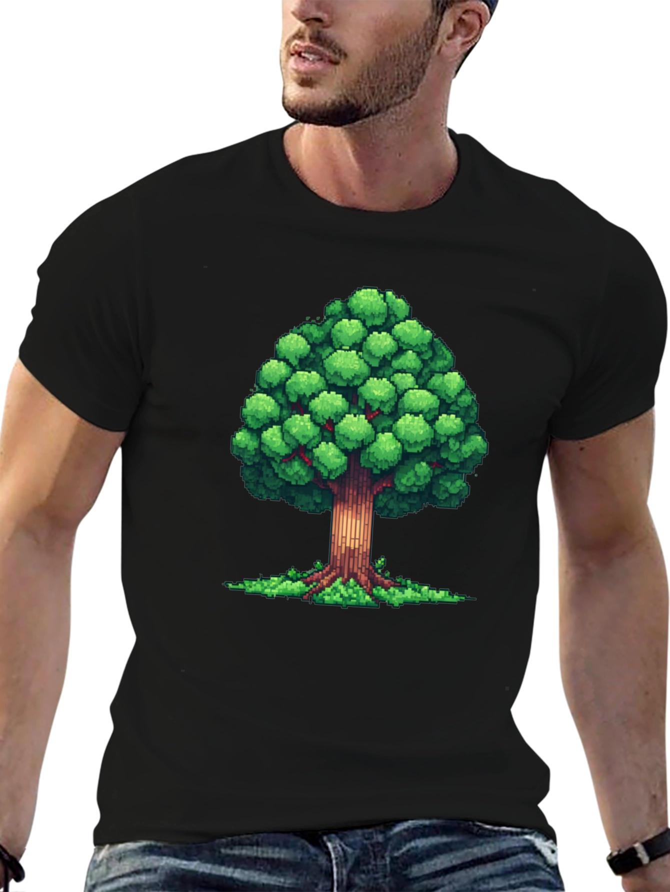 Pixel Tree Graphic Black T-Shirt - Nature Inspired Design