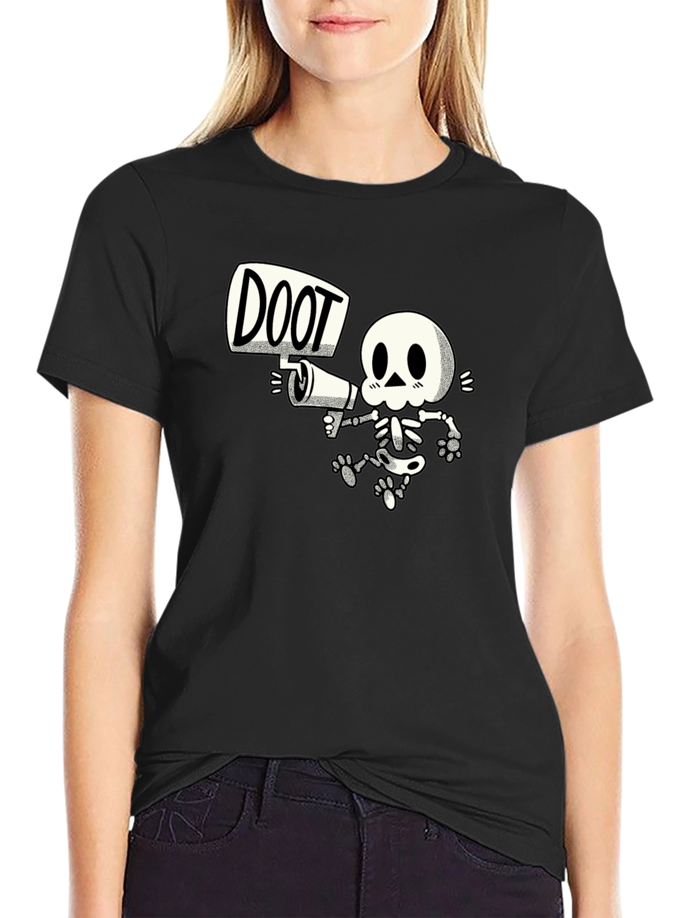 Doot Skeleton Graphic Tee - Black Cotton T-Shirt