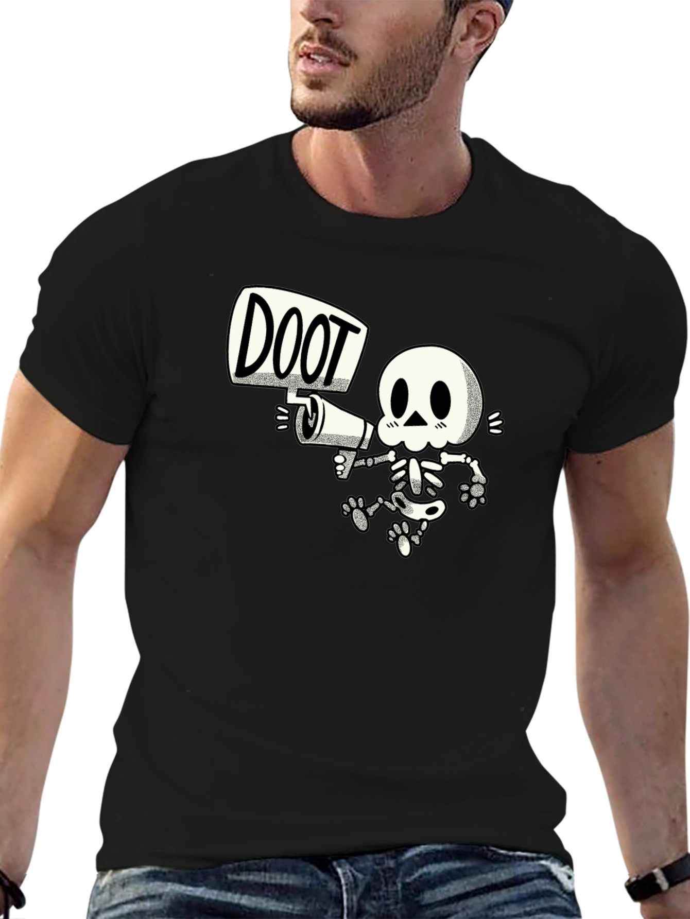 Doot Skeleton Graphic Tee - Black Cotton T-Shirt