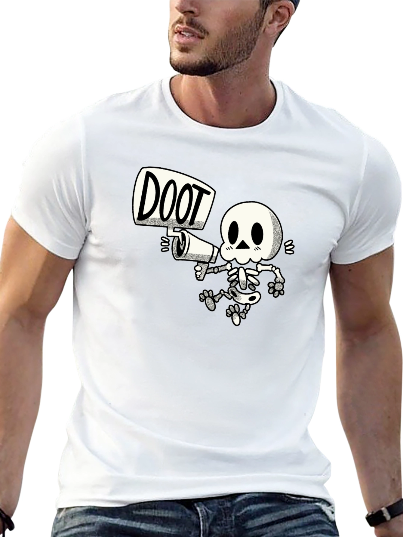 Doot Skeleton Graphic Tee - Black Cotton T-Shirt