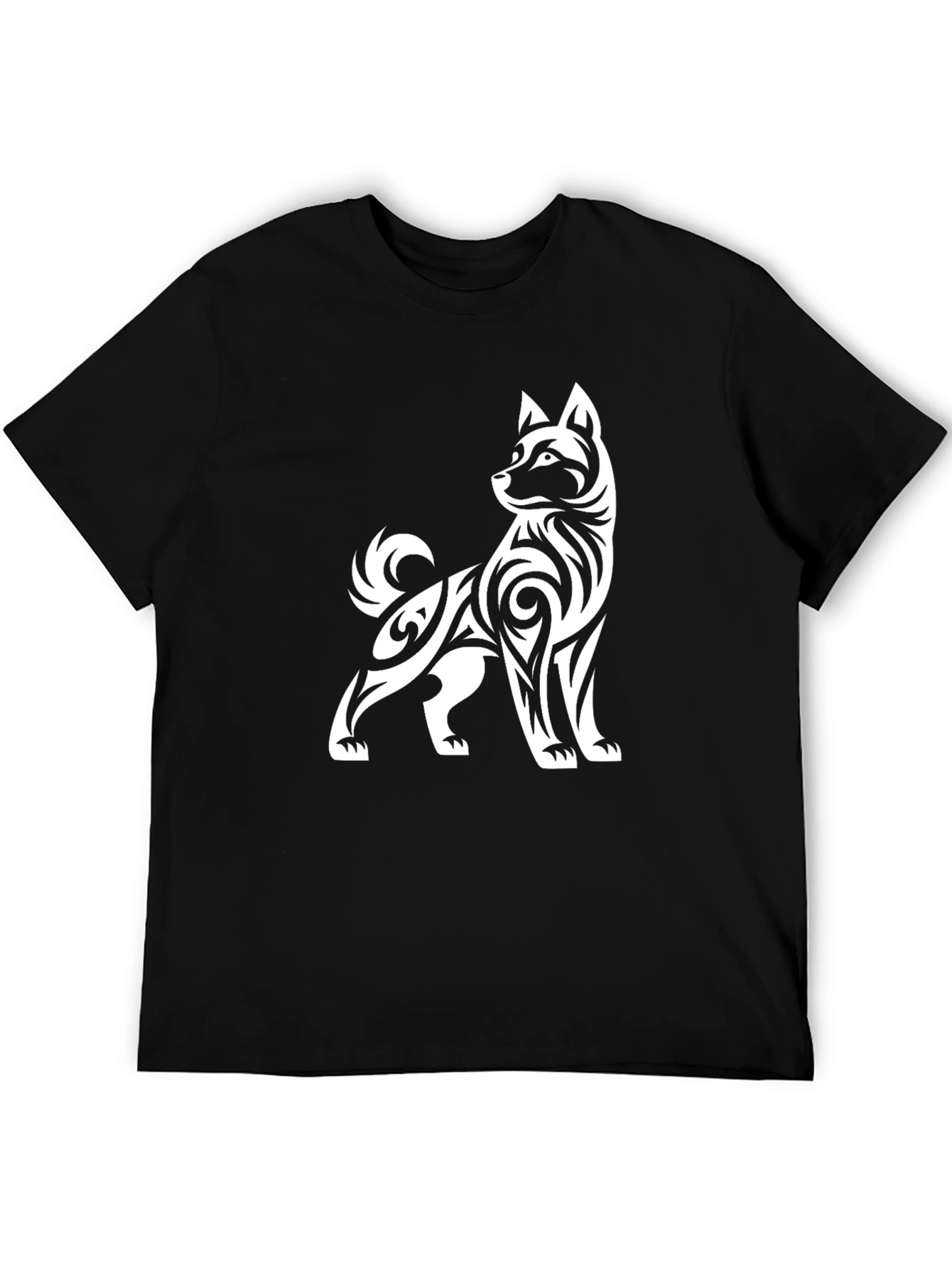 Tribal Dog Graphic Tee - Black Cotton Blend