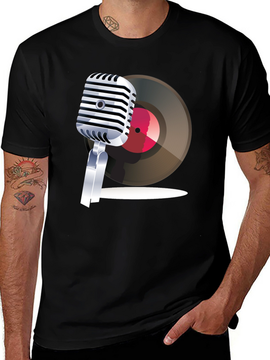 Vintage Microphone Record Black Graphic Tee