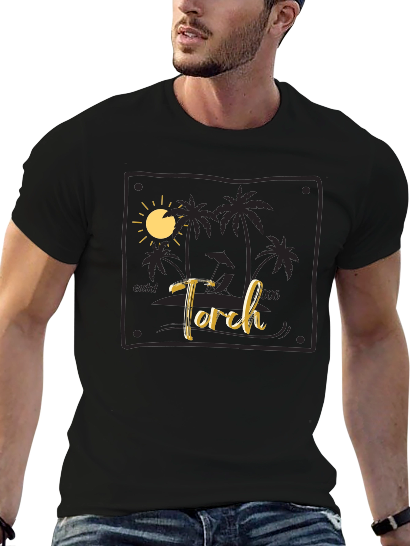 Torch Beach Scene Black T-Shirt
