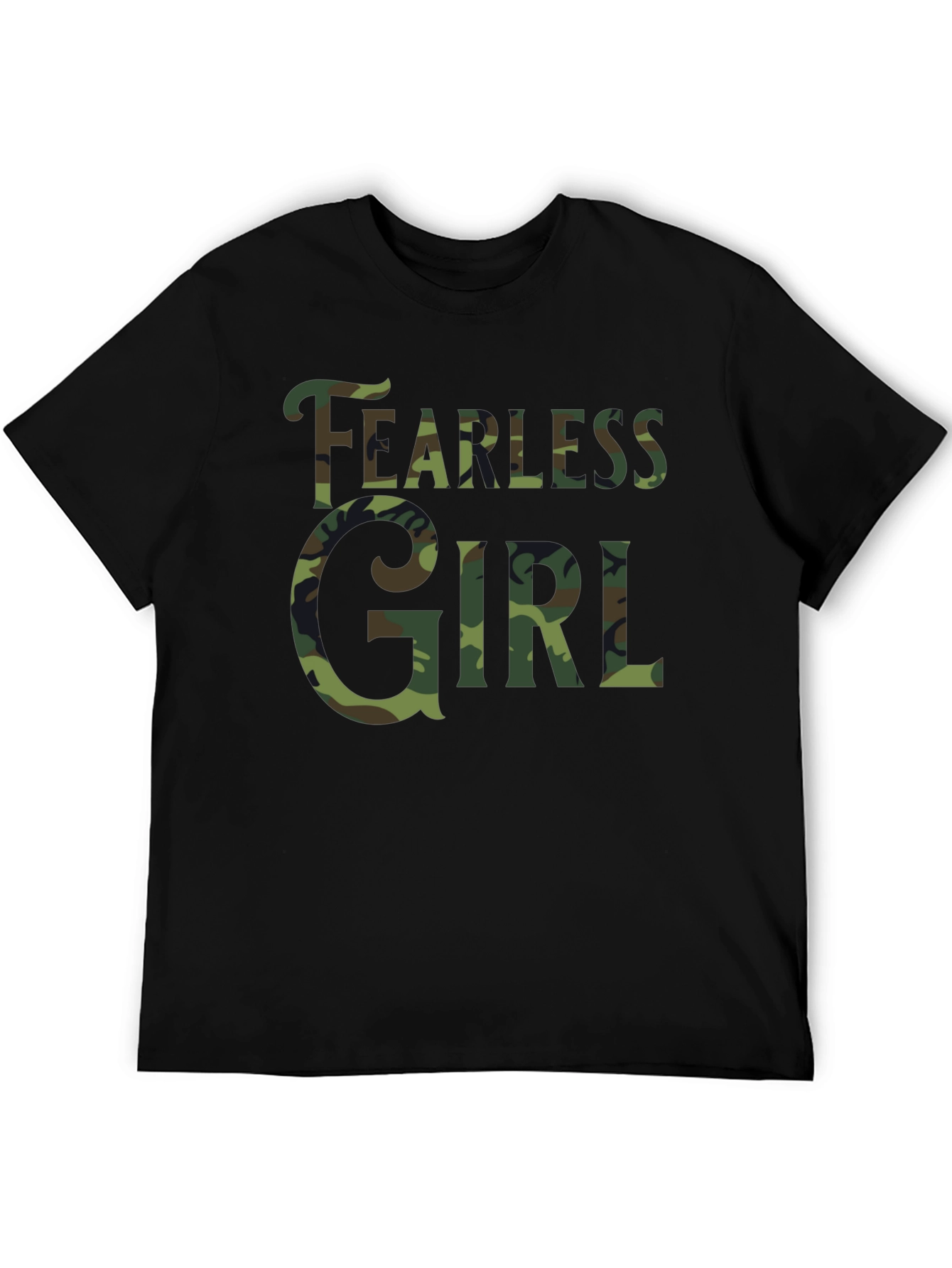 Fearless Girl Camo Print Black T-Shirt