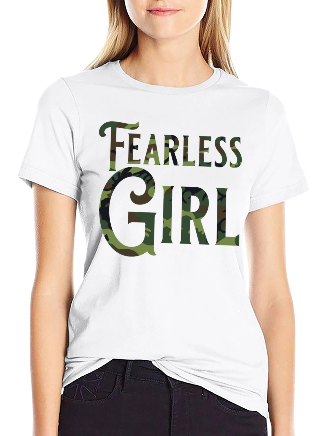 Fearless Girl Camo Print Black T-Shirt