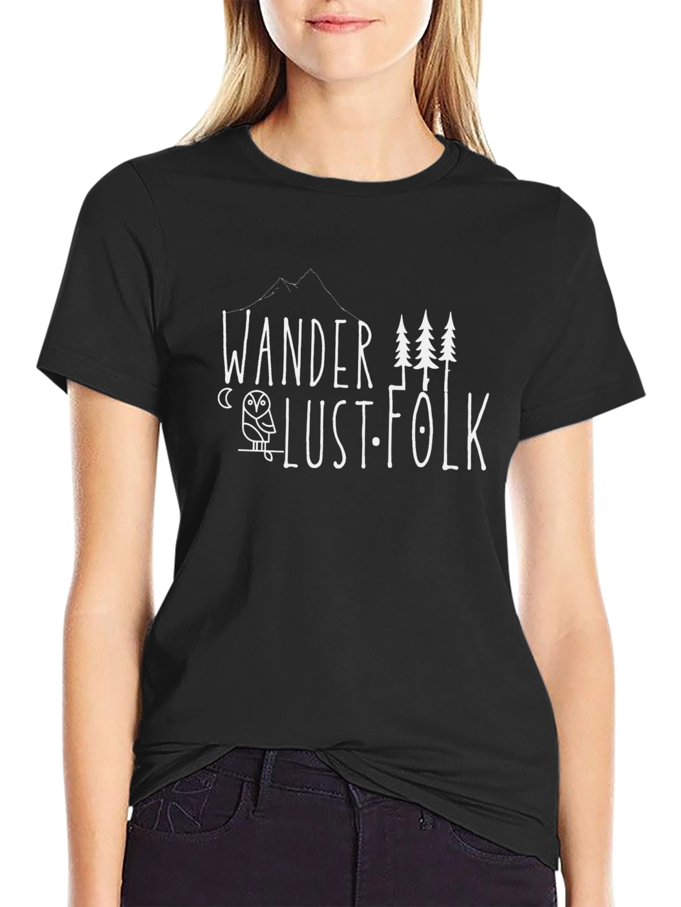 Wanderlust Folk Black Graphic T-Shirt