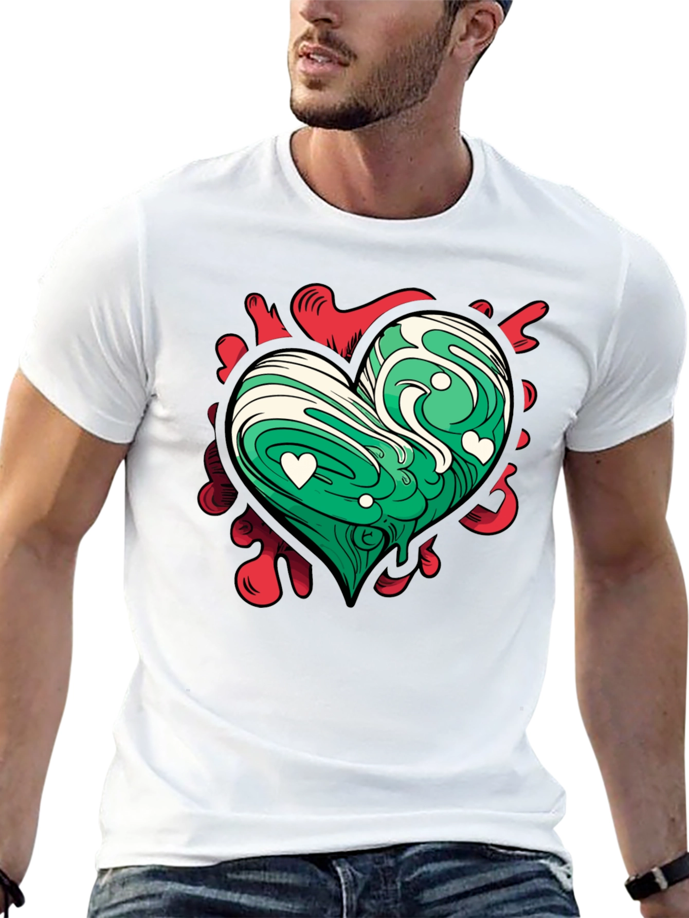 Heart Art Tee - Green Love Design
