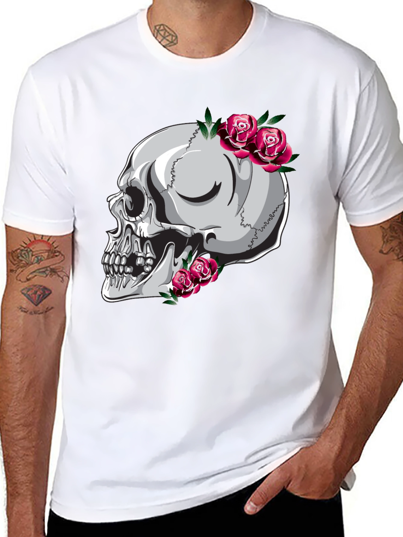 Skull and Roses Graphic Tee - Unique Design
