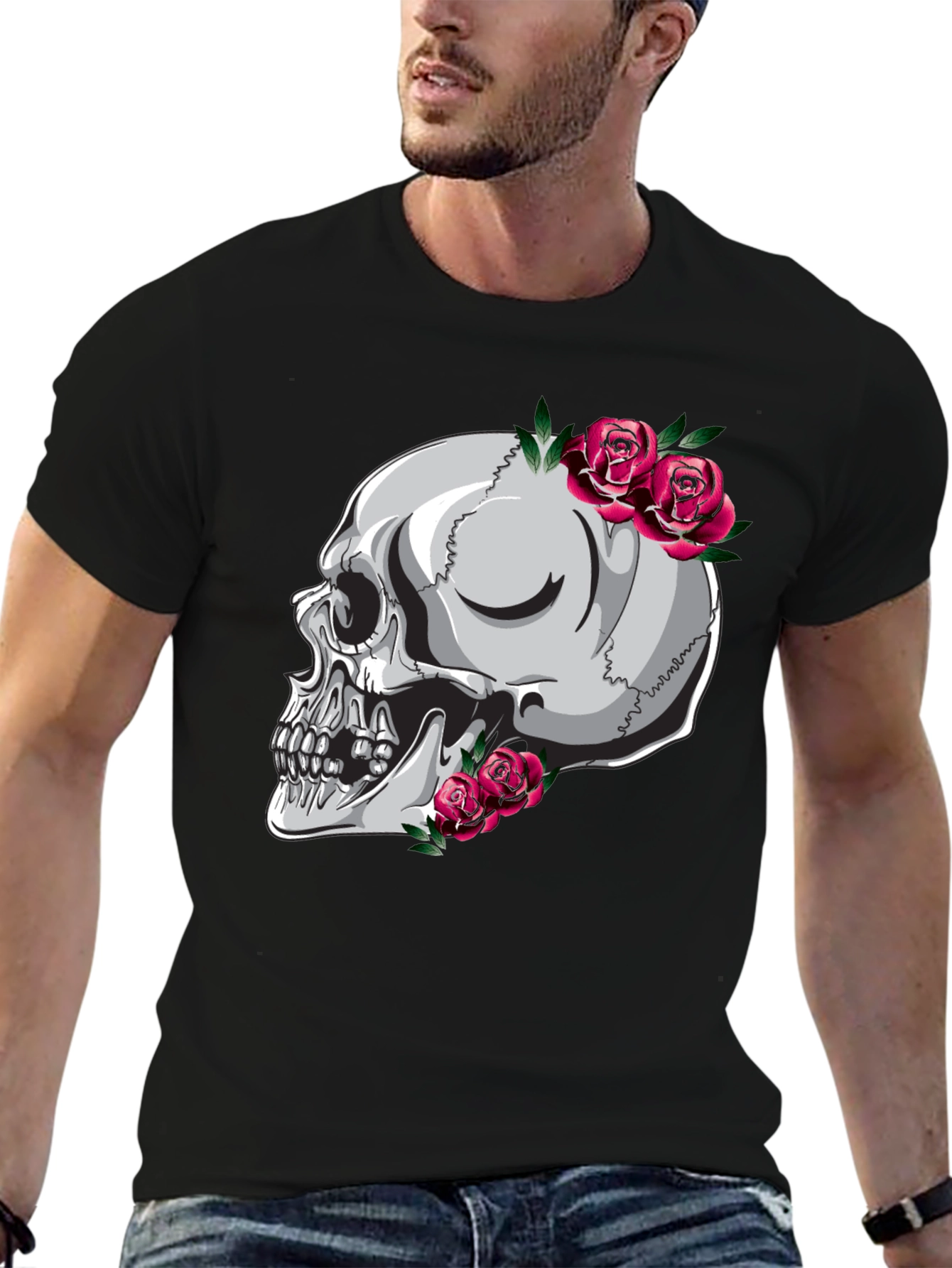 Skull and Roses Graphic Tee - Unique Design
