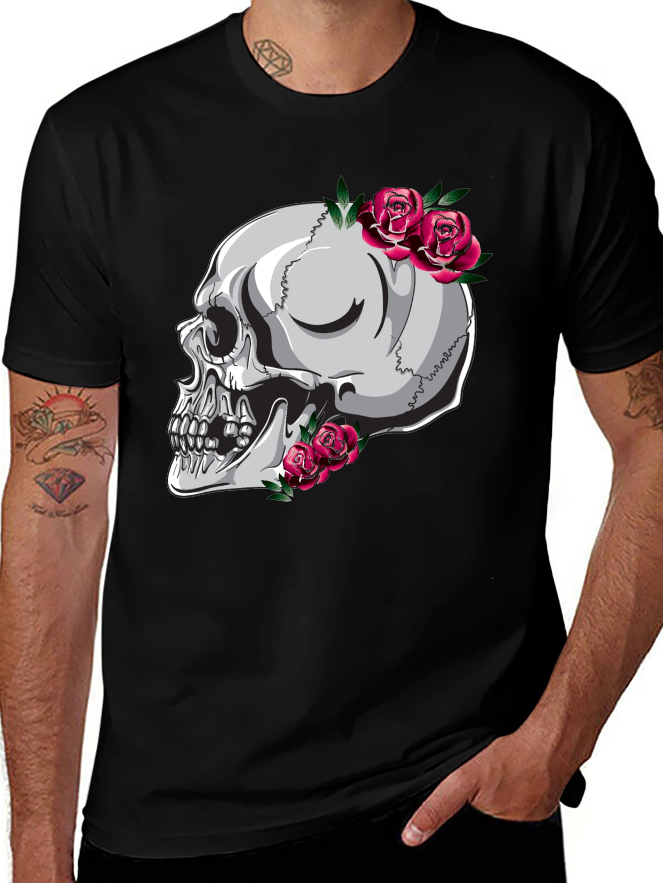 Skull and Roses Graphic Tee - Unique Design