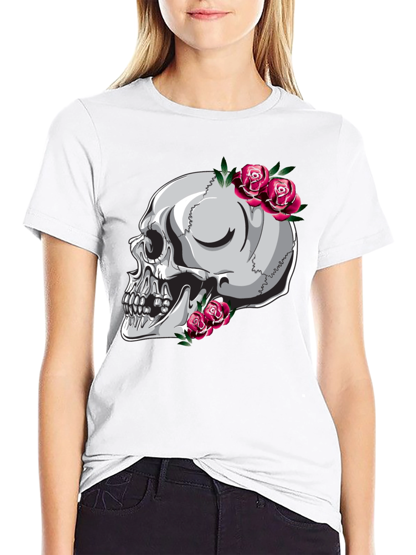 Skull and Roses Graphic Tee - Unique Design