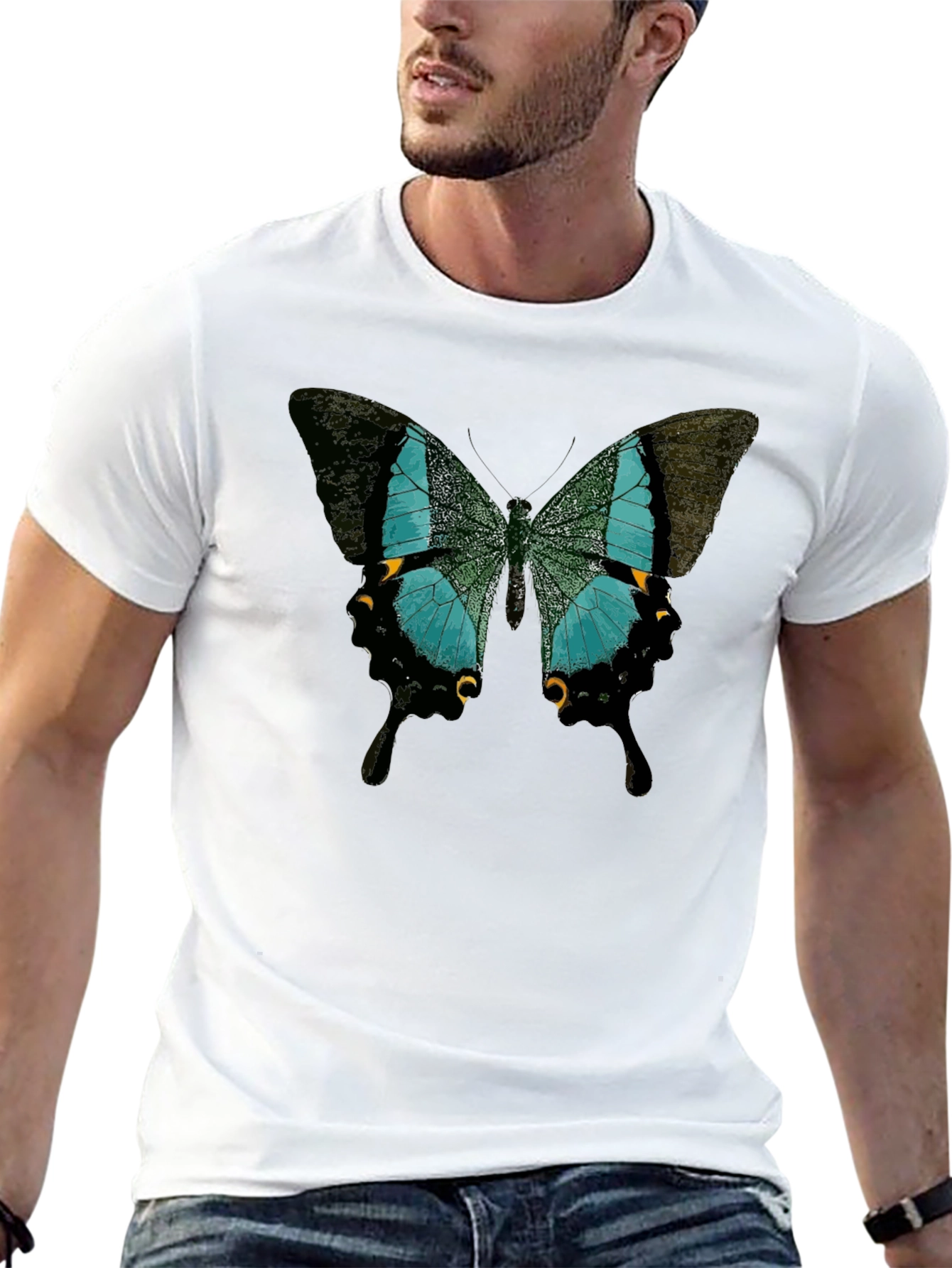 Butterfly Print Crew Neck Tee