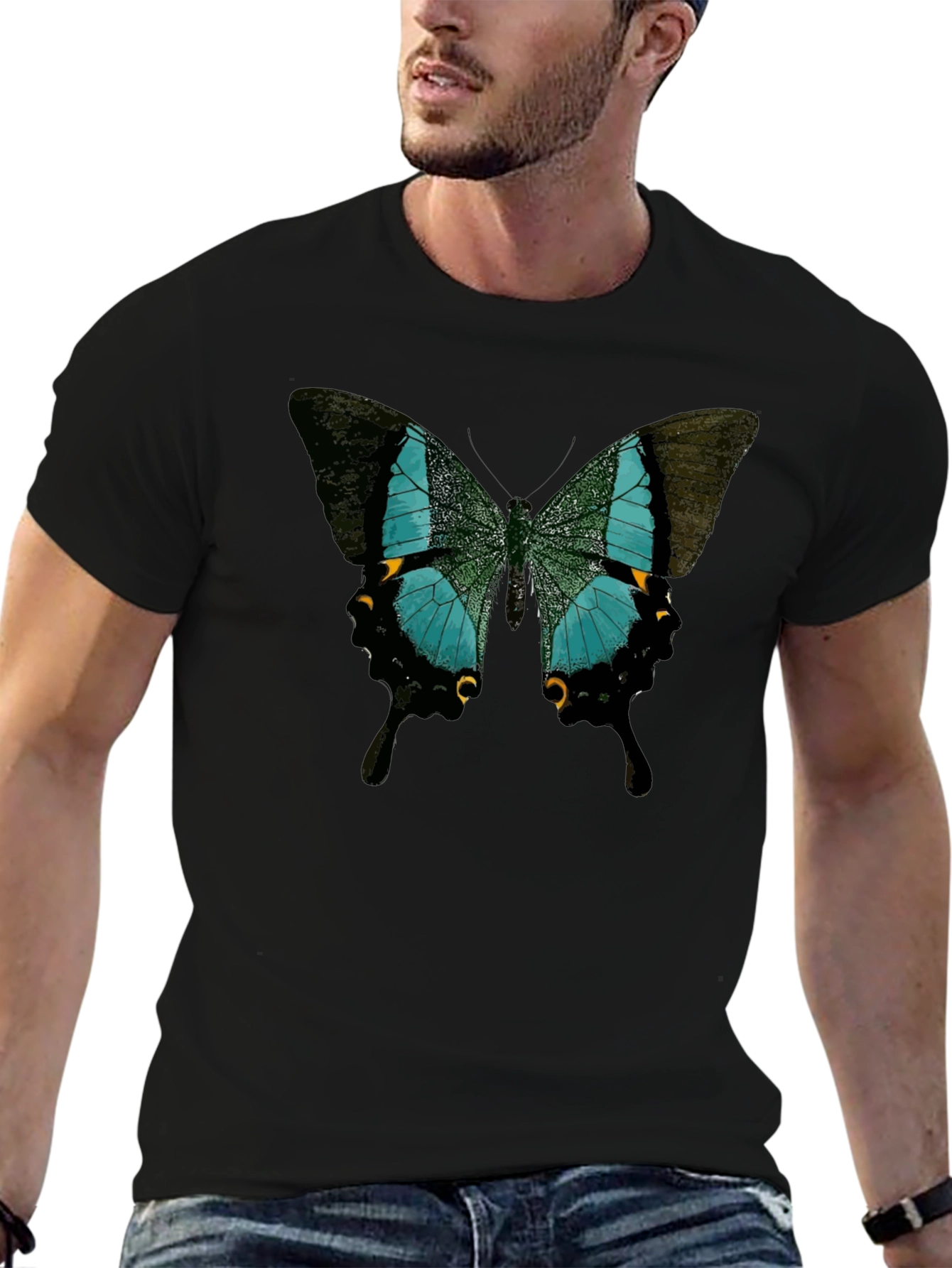 Butterfly Print Crew Neck Tee