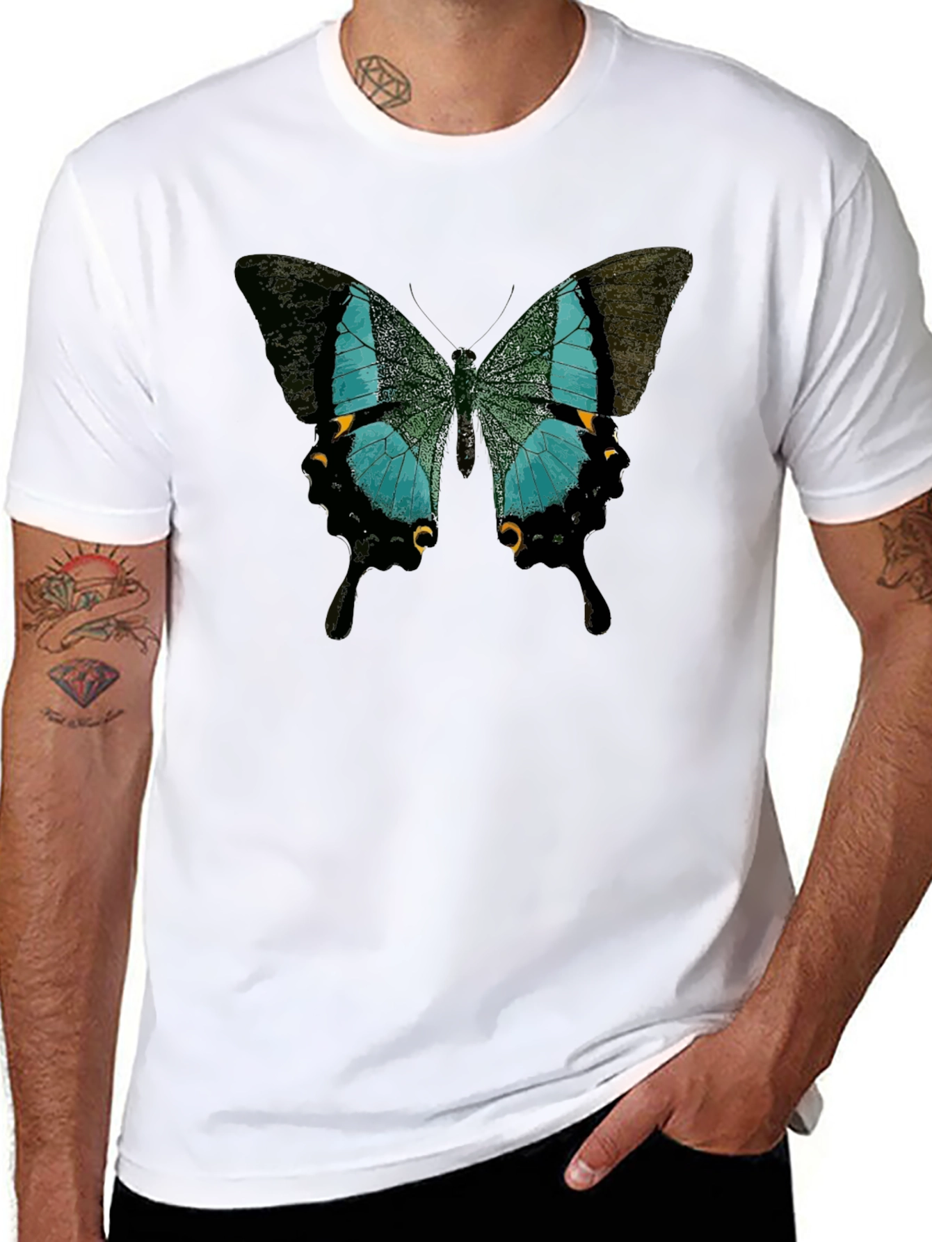 Butterfly Print Crew Neck Tee