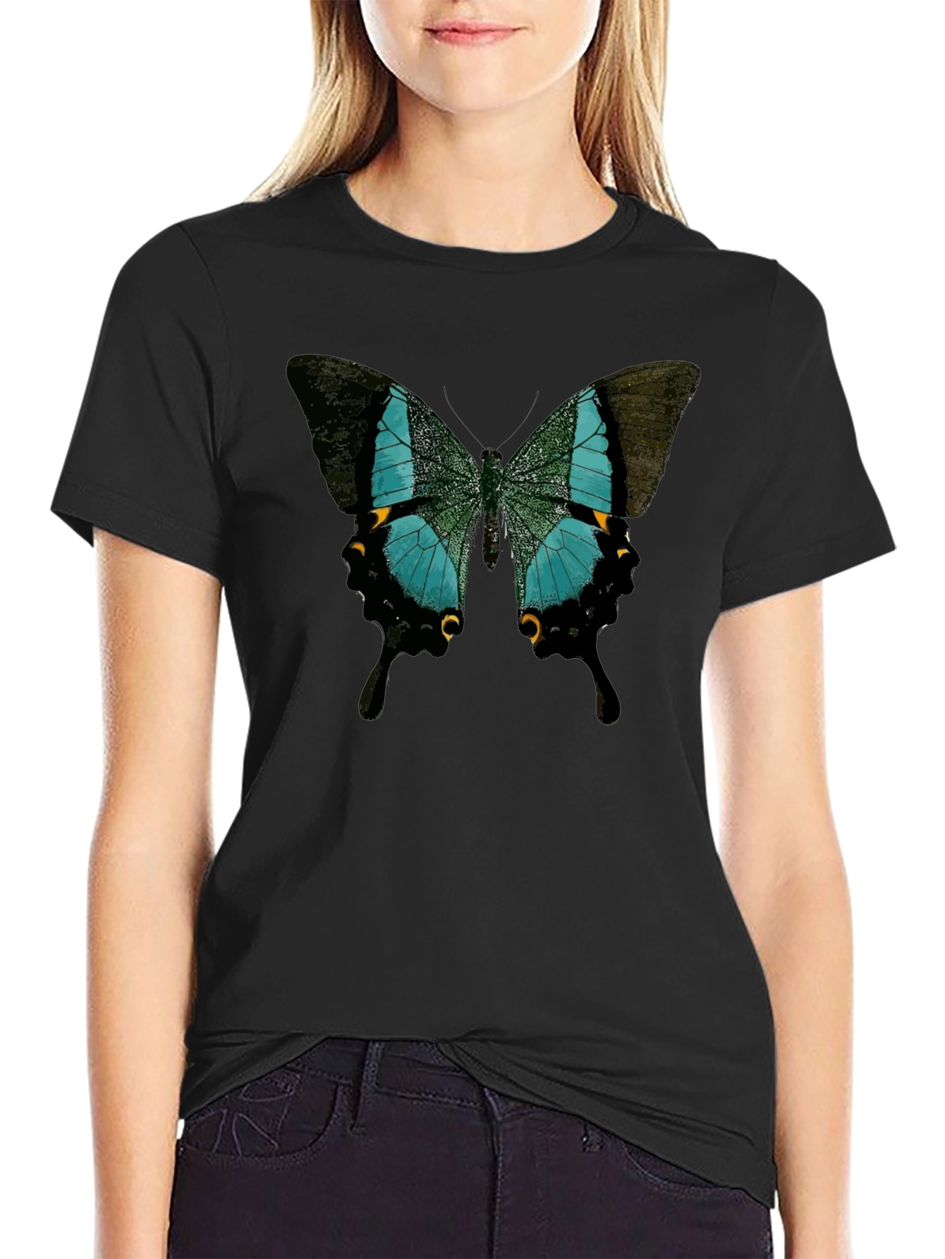 Butterfly Print Crew Neck Tee
