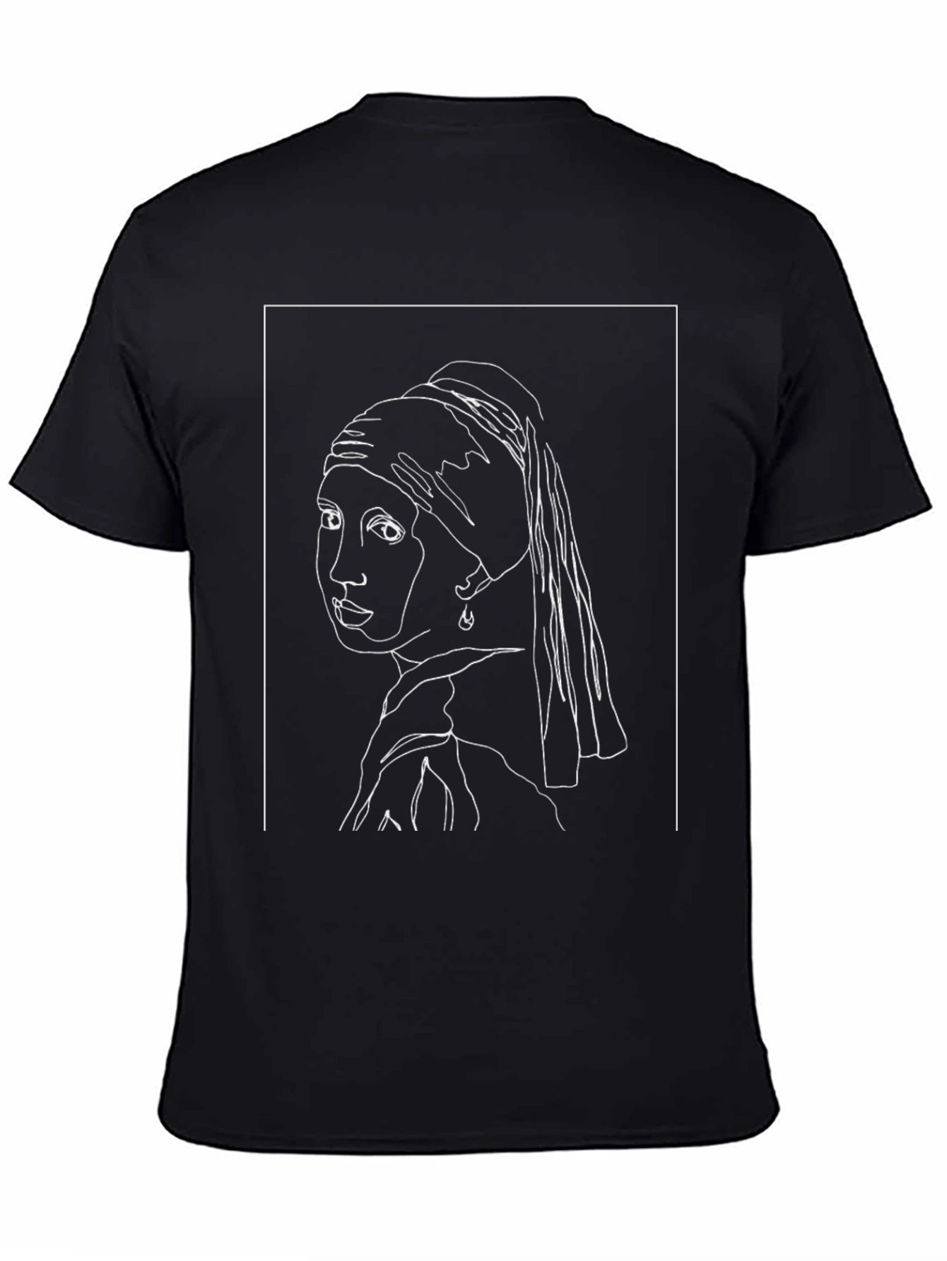Girl with a Pearl Earring Line Art Black T-Shirt