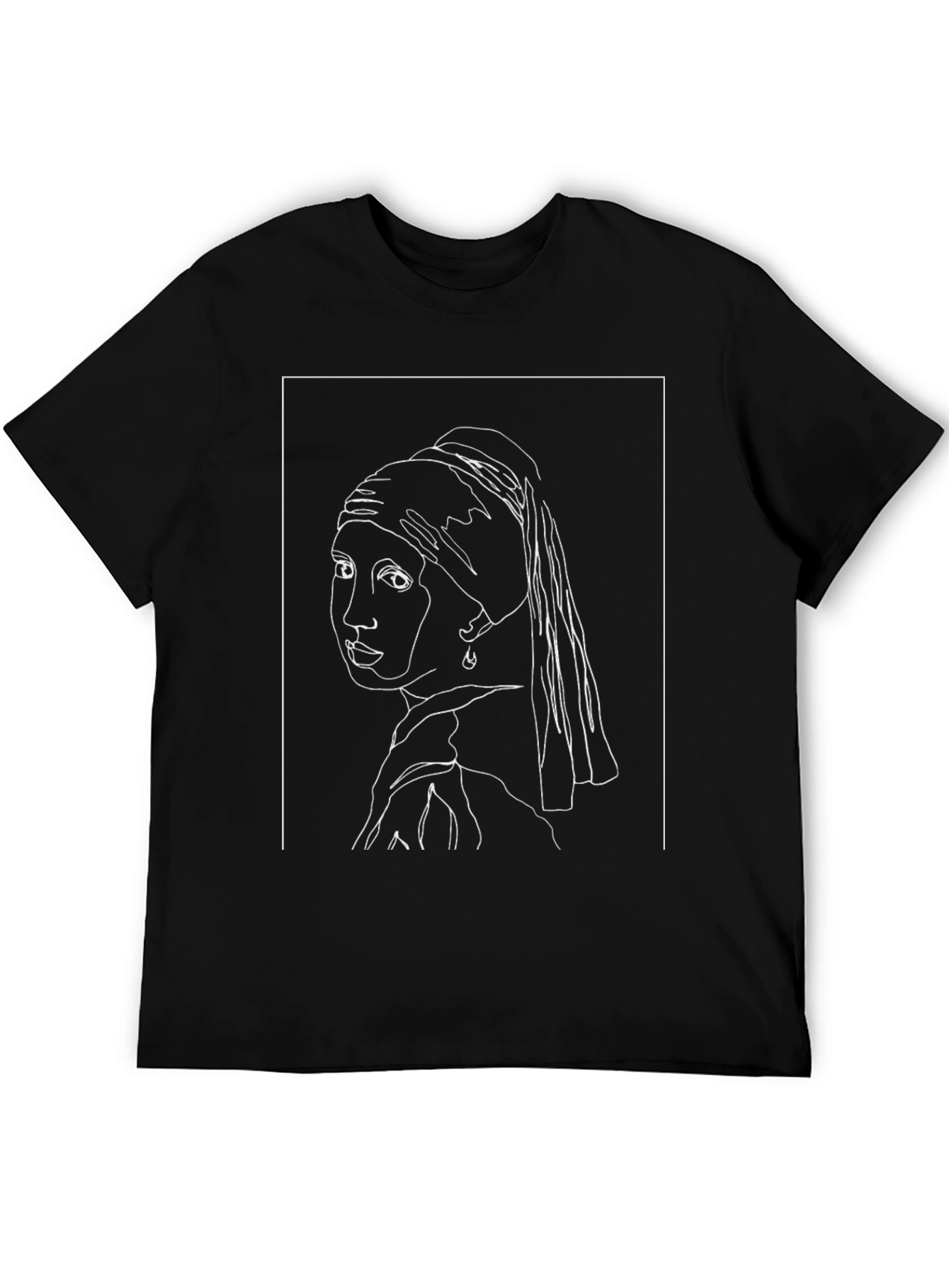 Girl with a Pearl Earring Line Art Black T-Shirt
