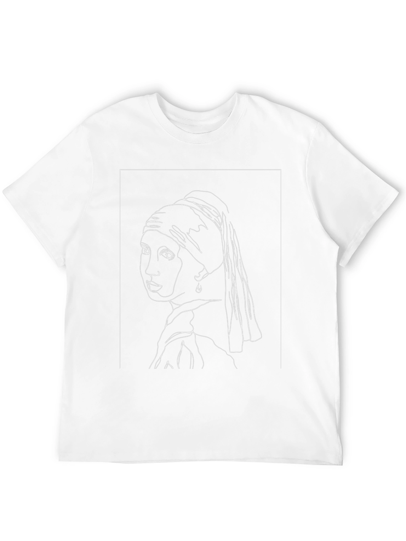 Girl with a Pearl Earring Line Art Black T-Shirt