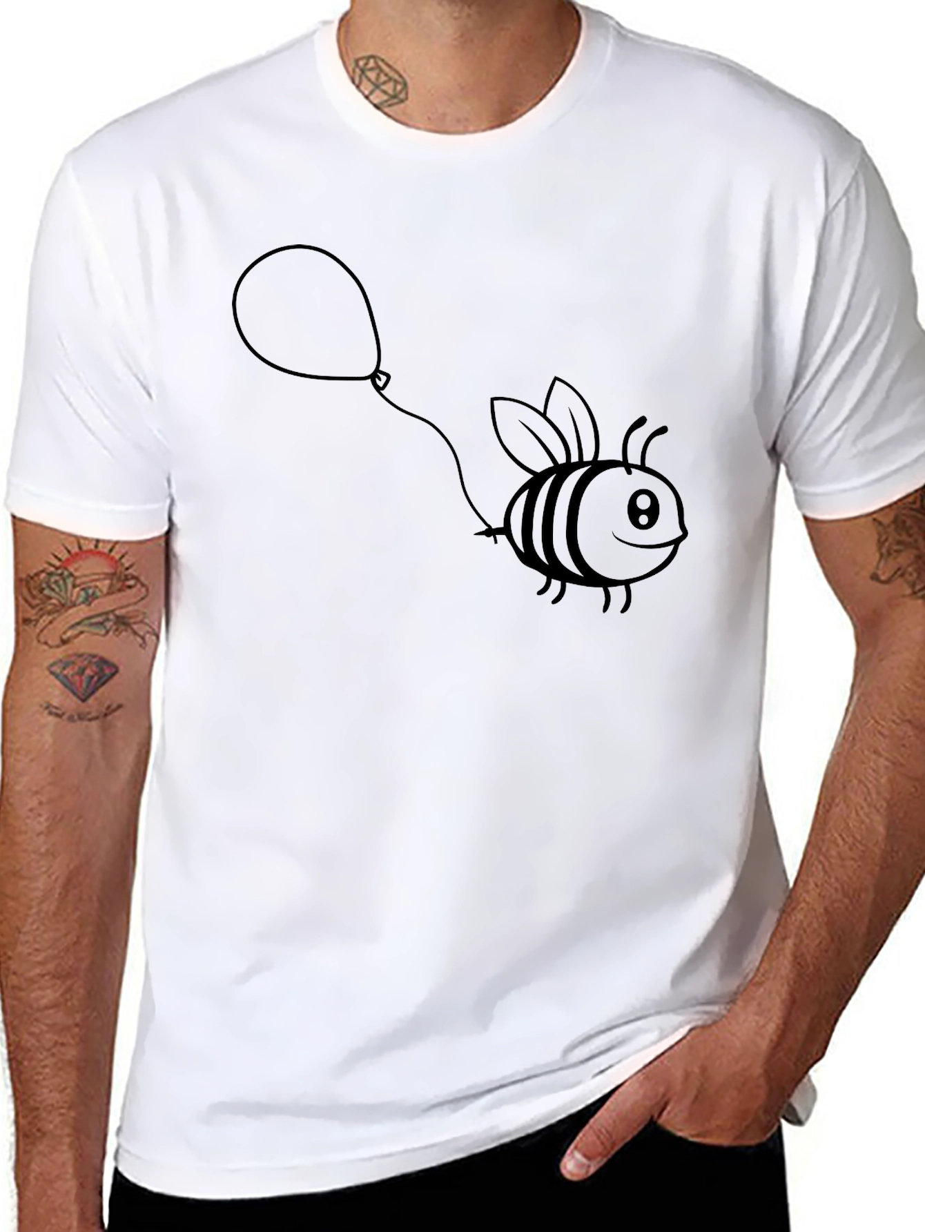 Bee with Balloon T-Shirt - Black Graphic Tee