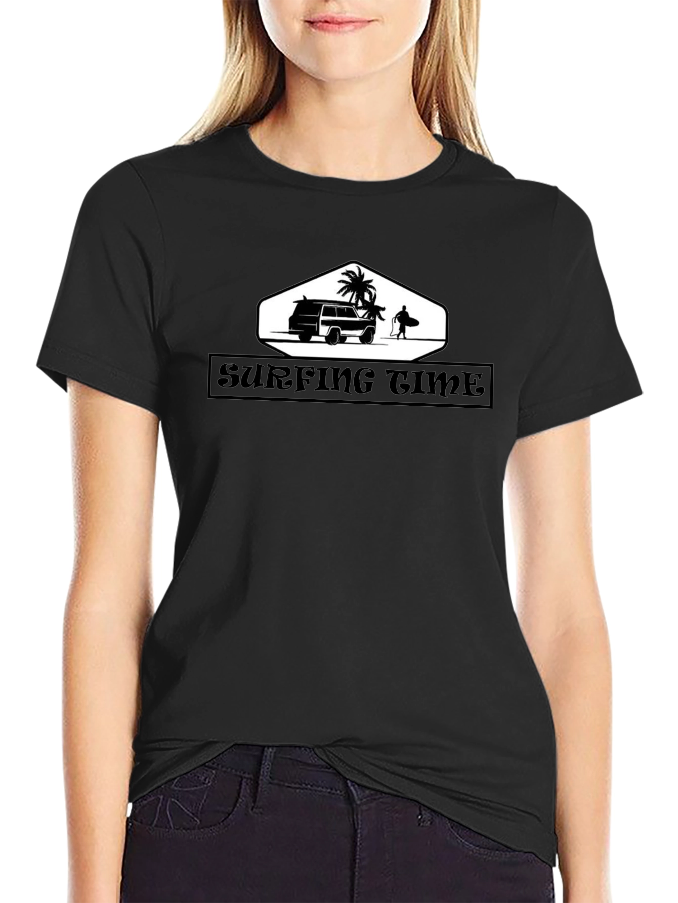 Surfing Time Black Graphic Tee