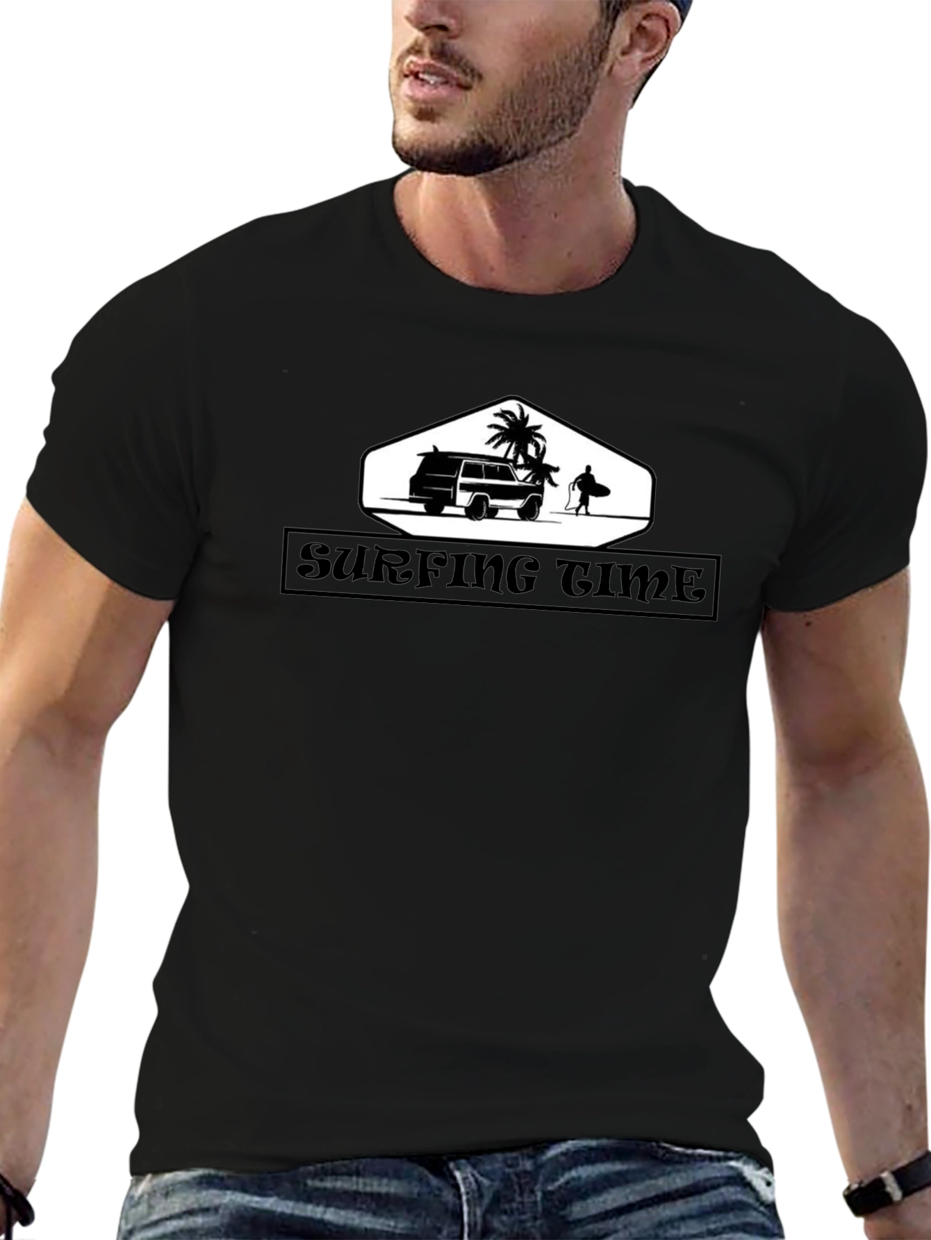 Surfing Time Black Graphic Tee