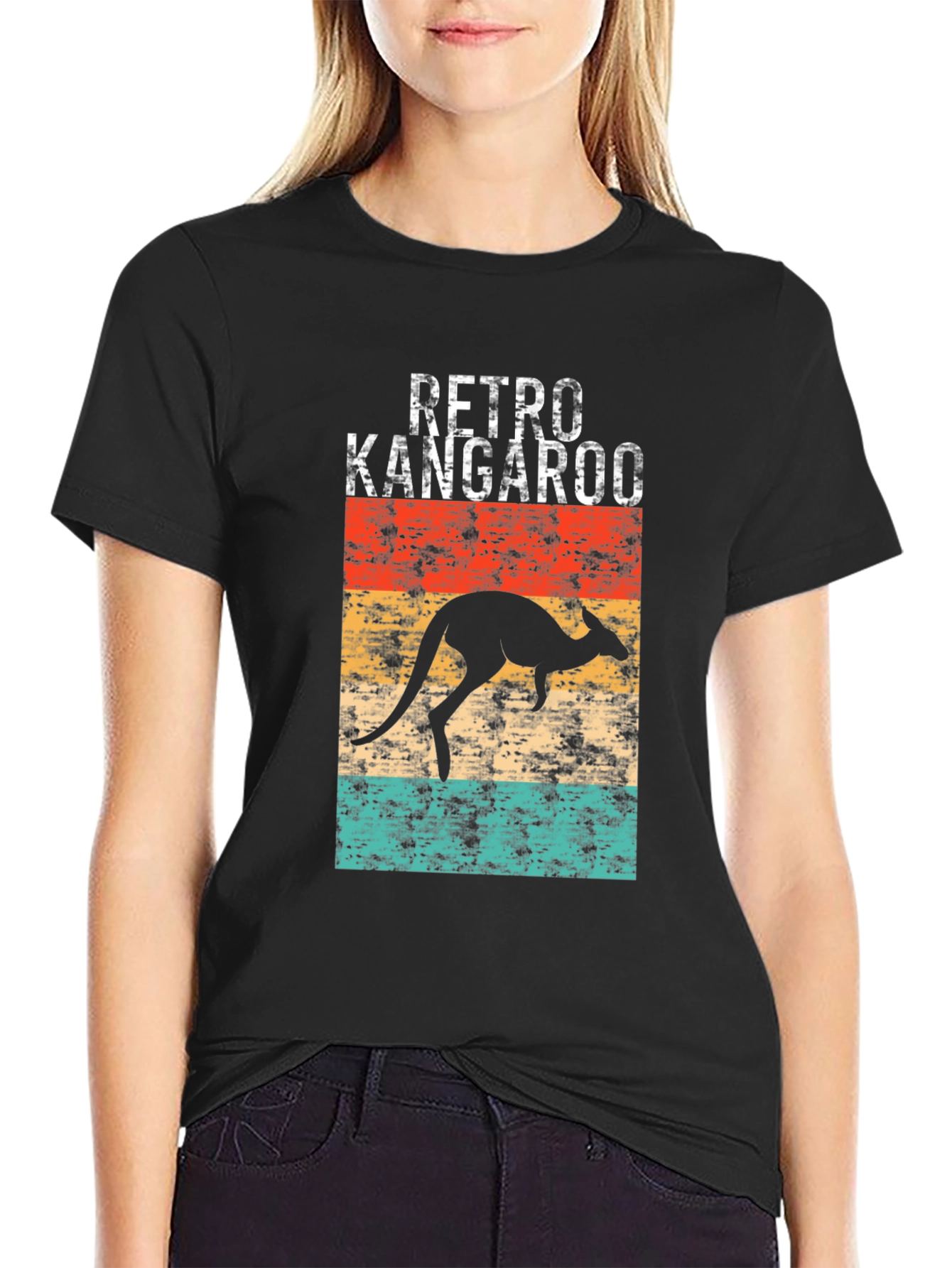 Retro Kangaroo Graphic Tee - Black