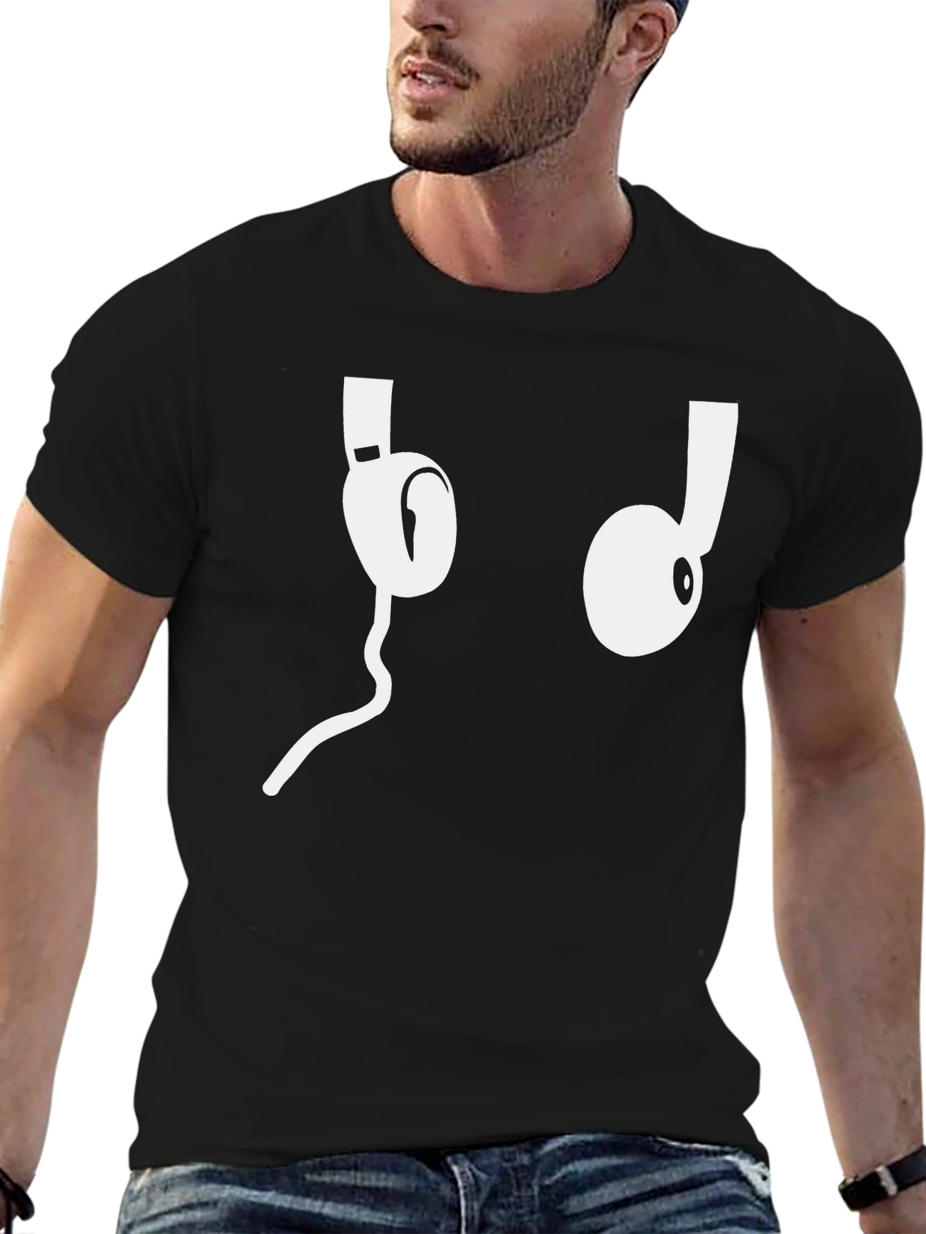 Cool Headphones Graphic Tee - Black Cotton T-Shirt
