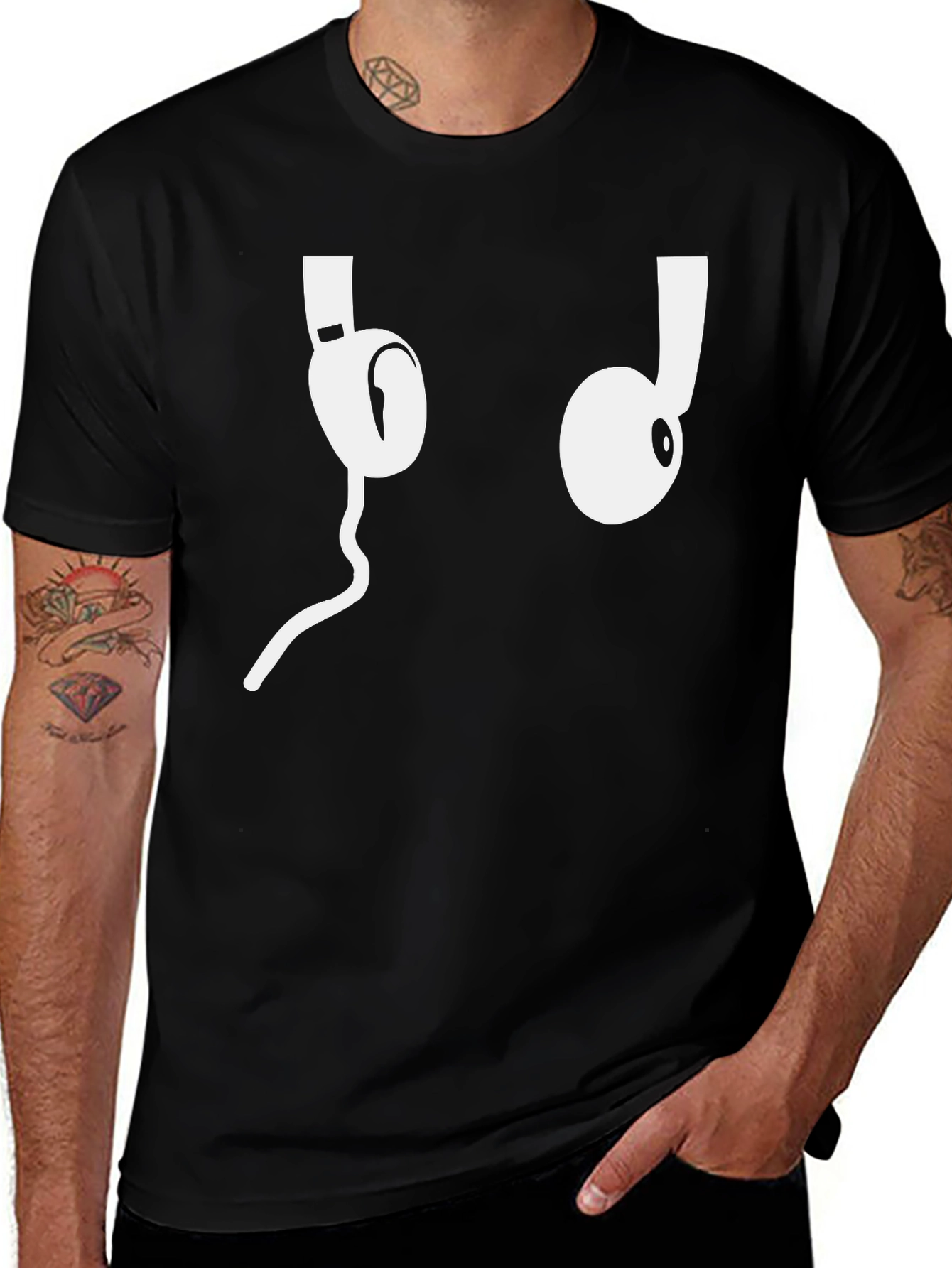 Cool Headphones Graphic Tee - Black Cotton T-Shirt