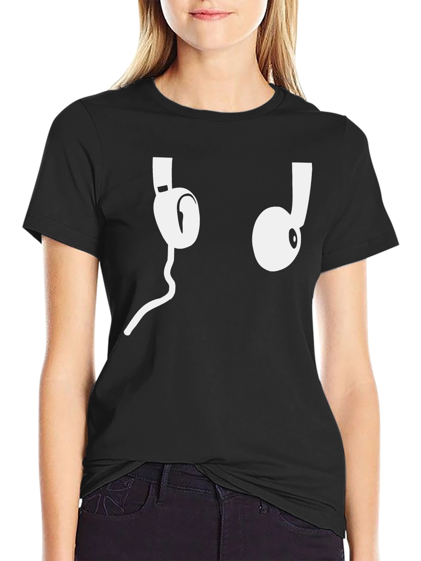 Cool Headphones Graphic Tee - Black Cotton T-Shirt