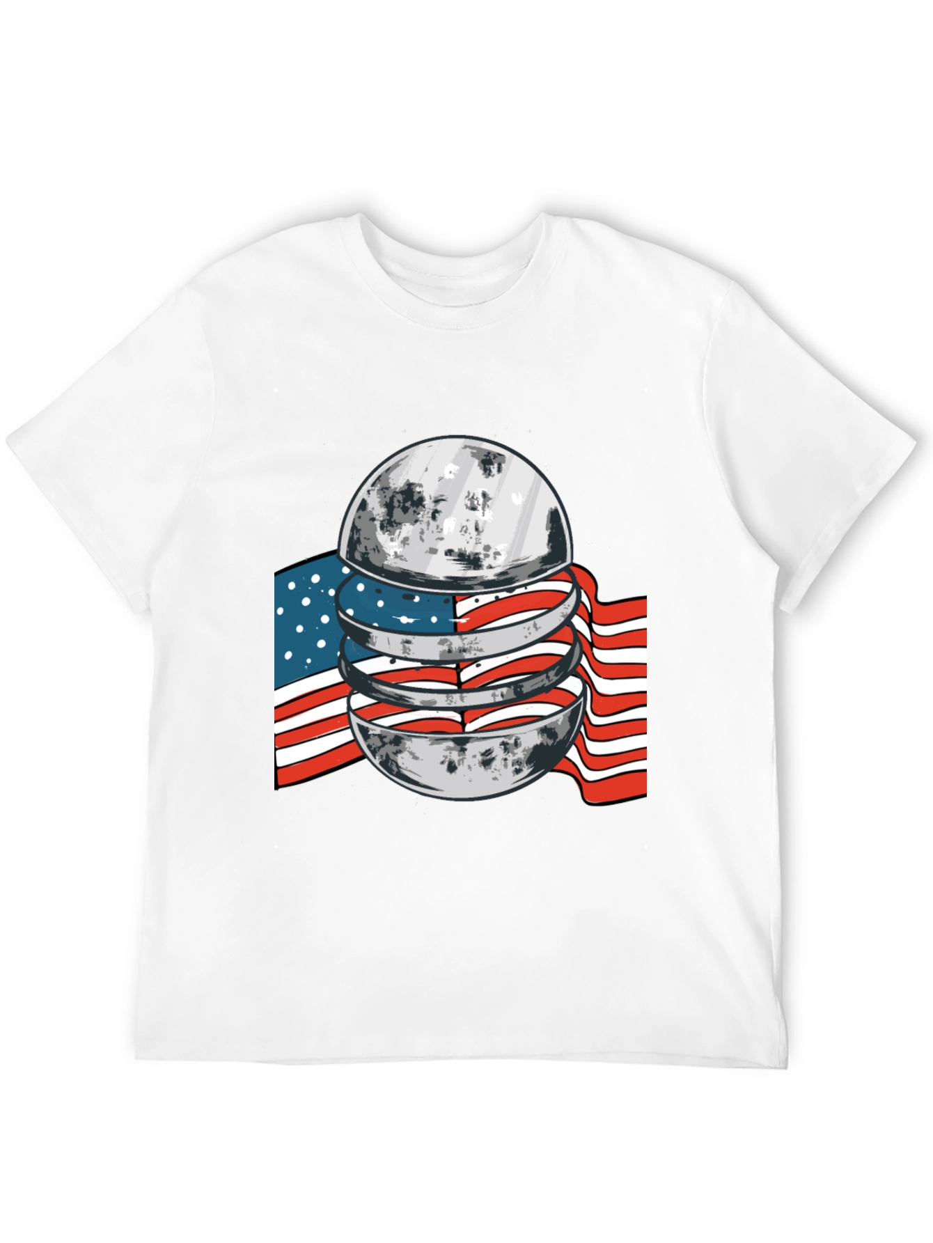 American Flag Moon Graphic Black T-Shirt