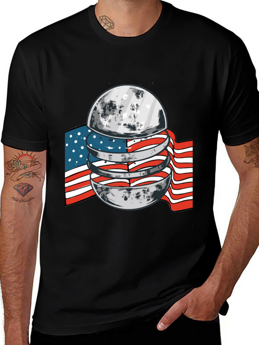 American Flag Moon Graphic Black T-Shirt
