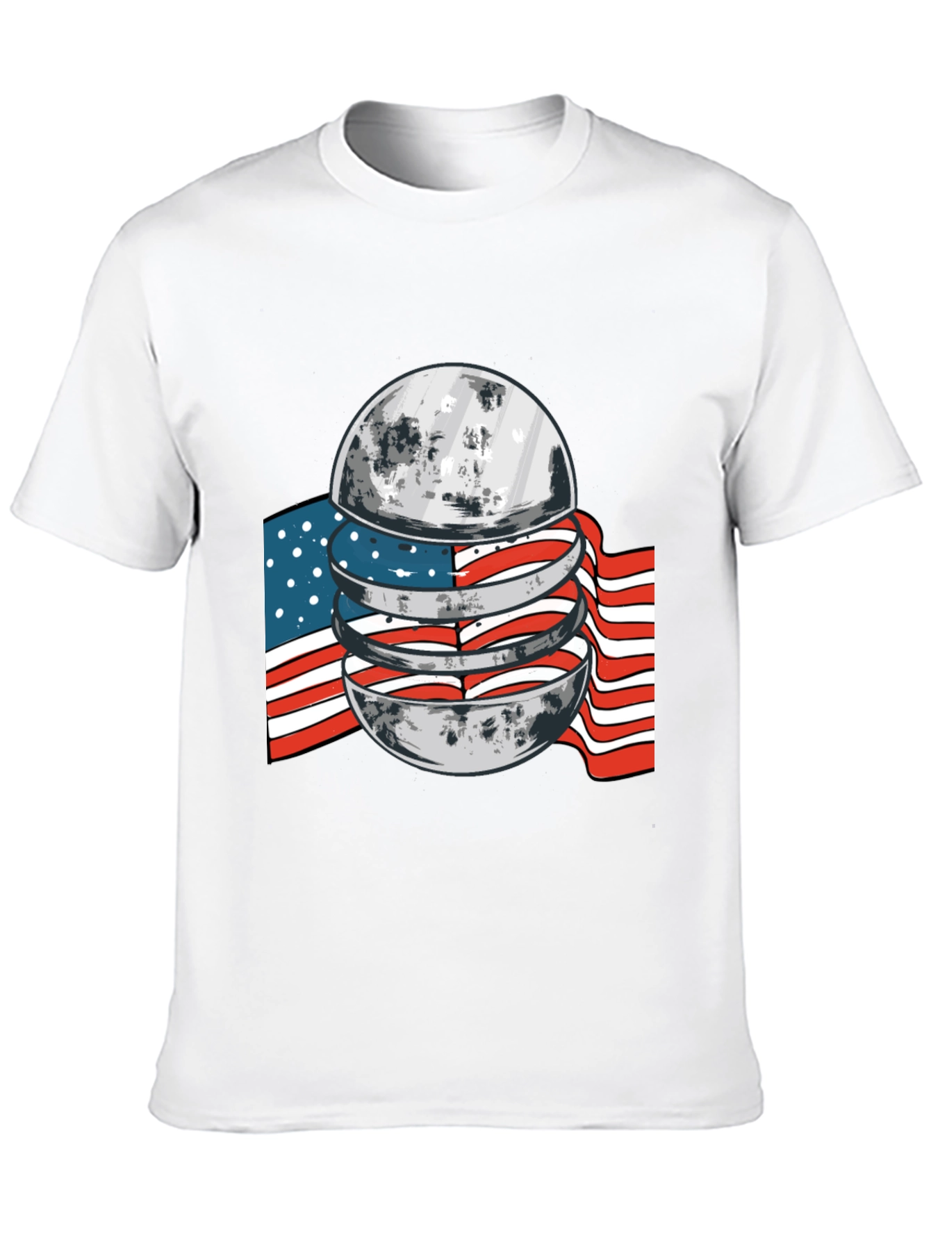 American Flag Moon Graphic Black T-Shirt