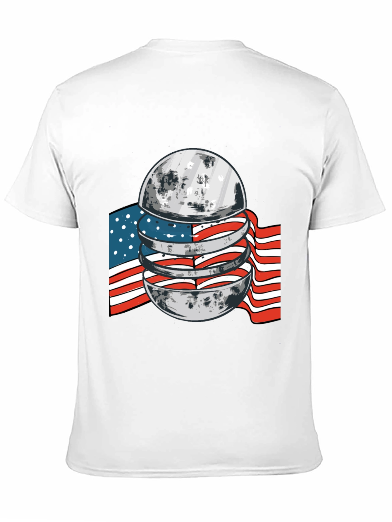 American Flag Moon Graphic Black T-Shirt