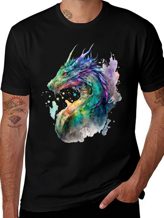 Watercolor Dragon Graphic Tee - Black