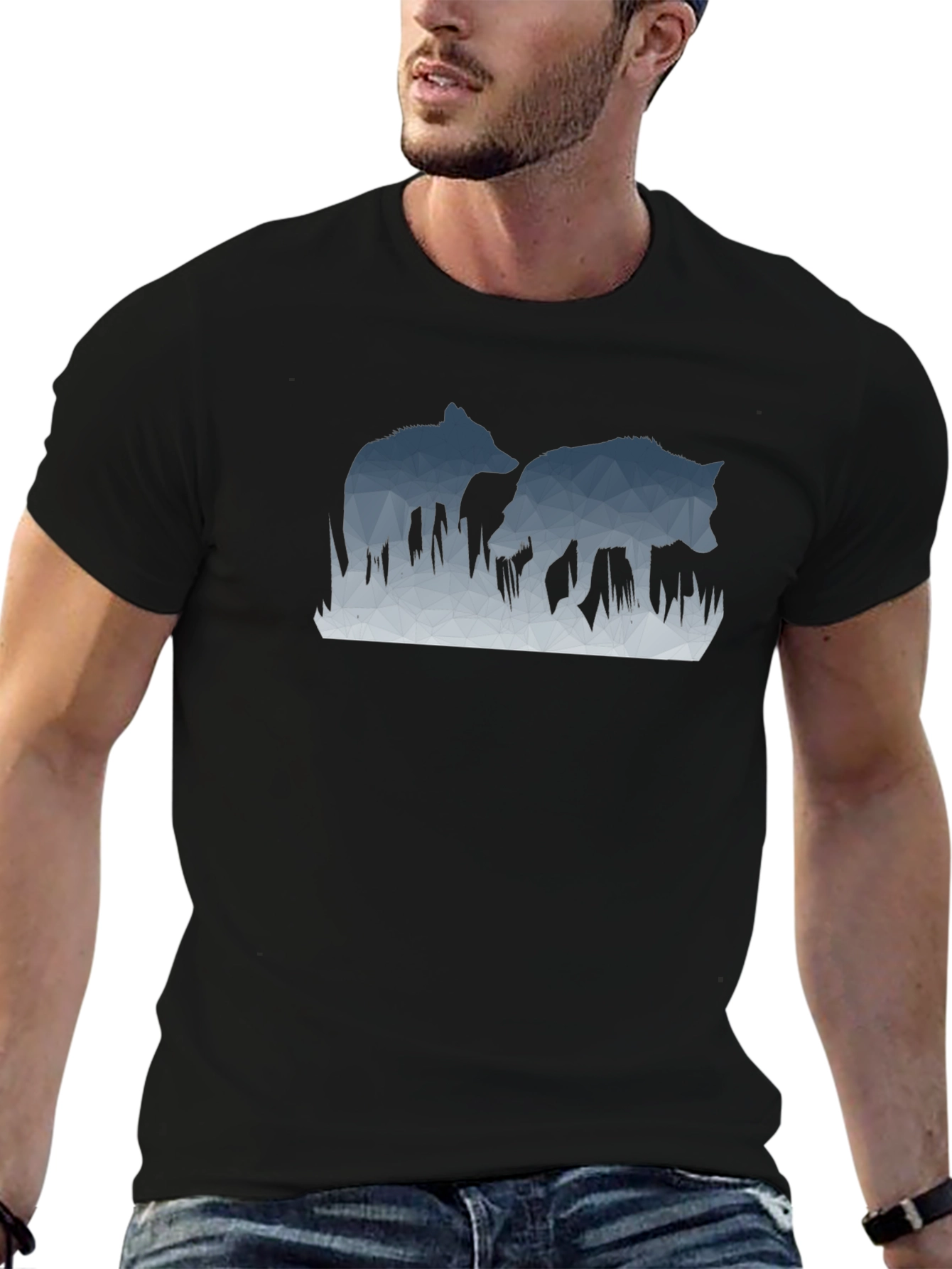 Geometric Wolves Graphic Black T-Shirt