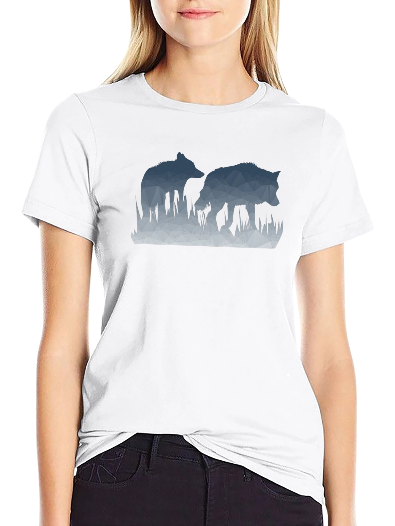 Geometric Wolves Graphic Black T-Shirt