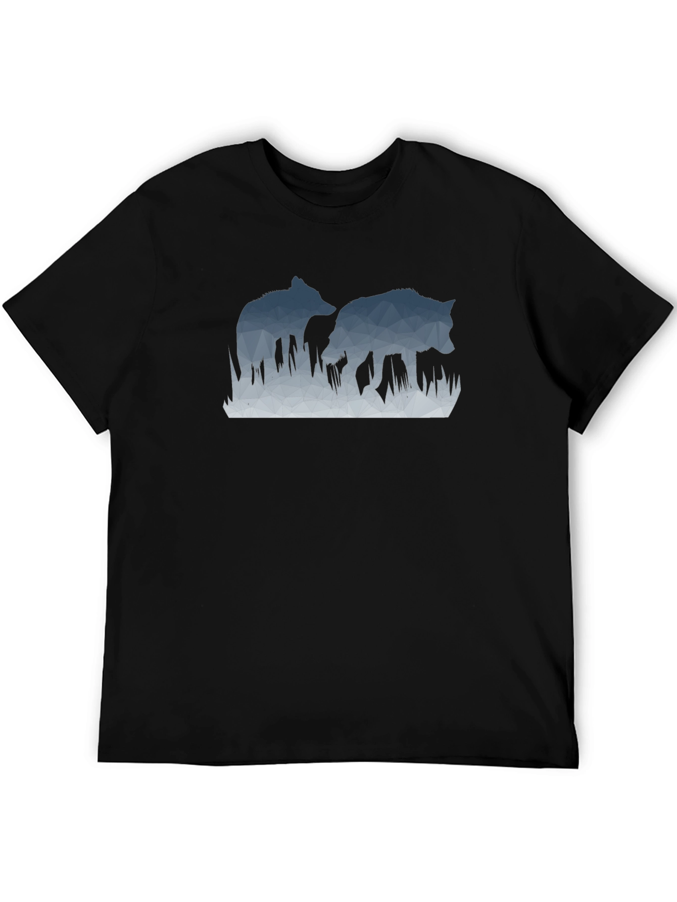 Geometric Wolves Graphic Black T-Shirt