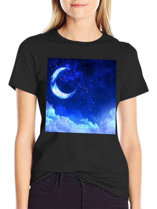 Celestial Moon Graphic Tee - Black Cotton Comfort