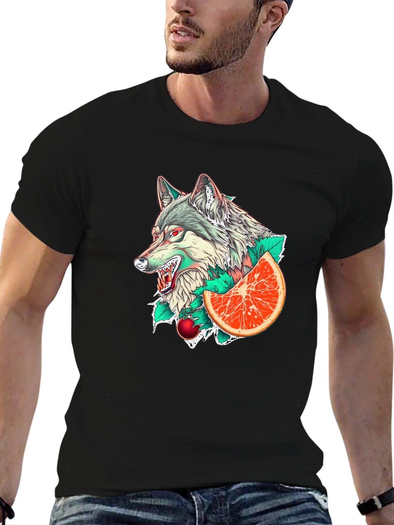 Wolf & Citrus Graphic Tee - Mens Black T-Shirt