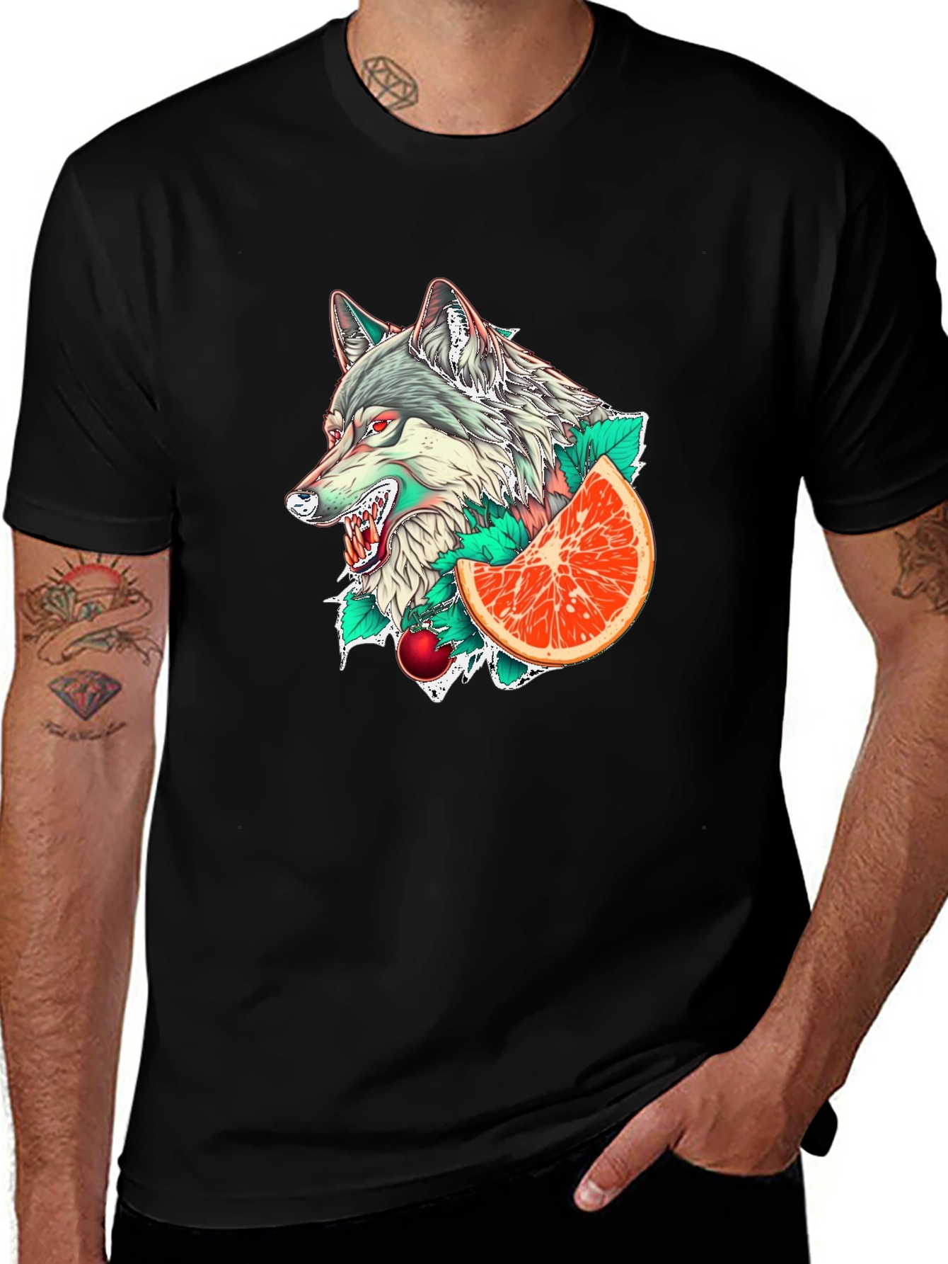Wolf & Citrus Graphic Tee - Mens Black T-Shirt