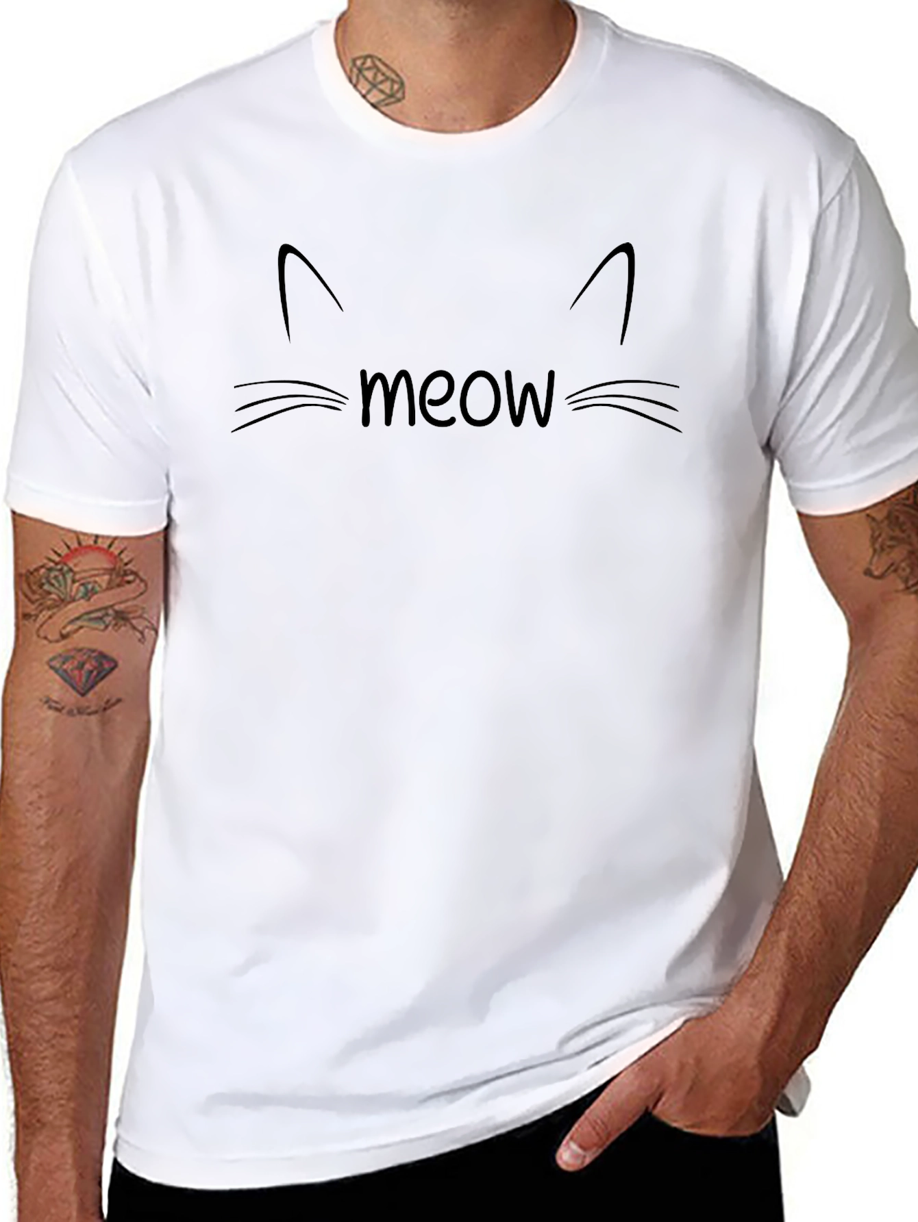 Meow Cat Graphic Tee - Black Casual T-Shirt