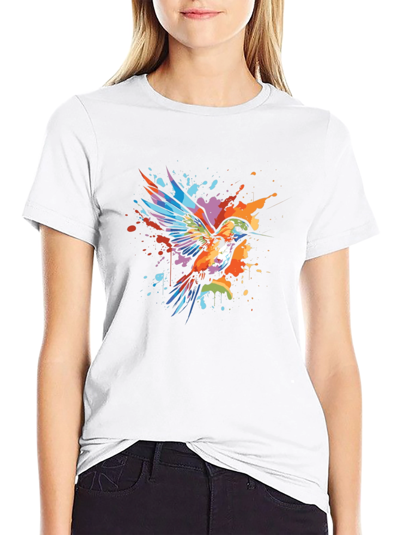 Hummingbird Splatter Art Graphic Tee - Unique Design