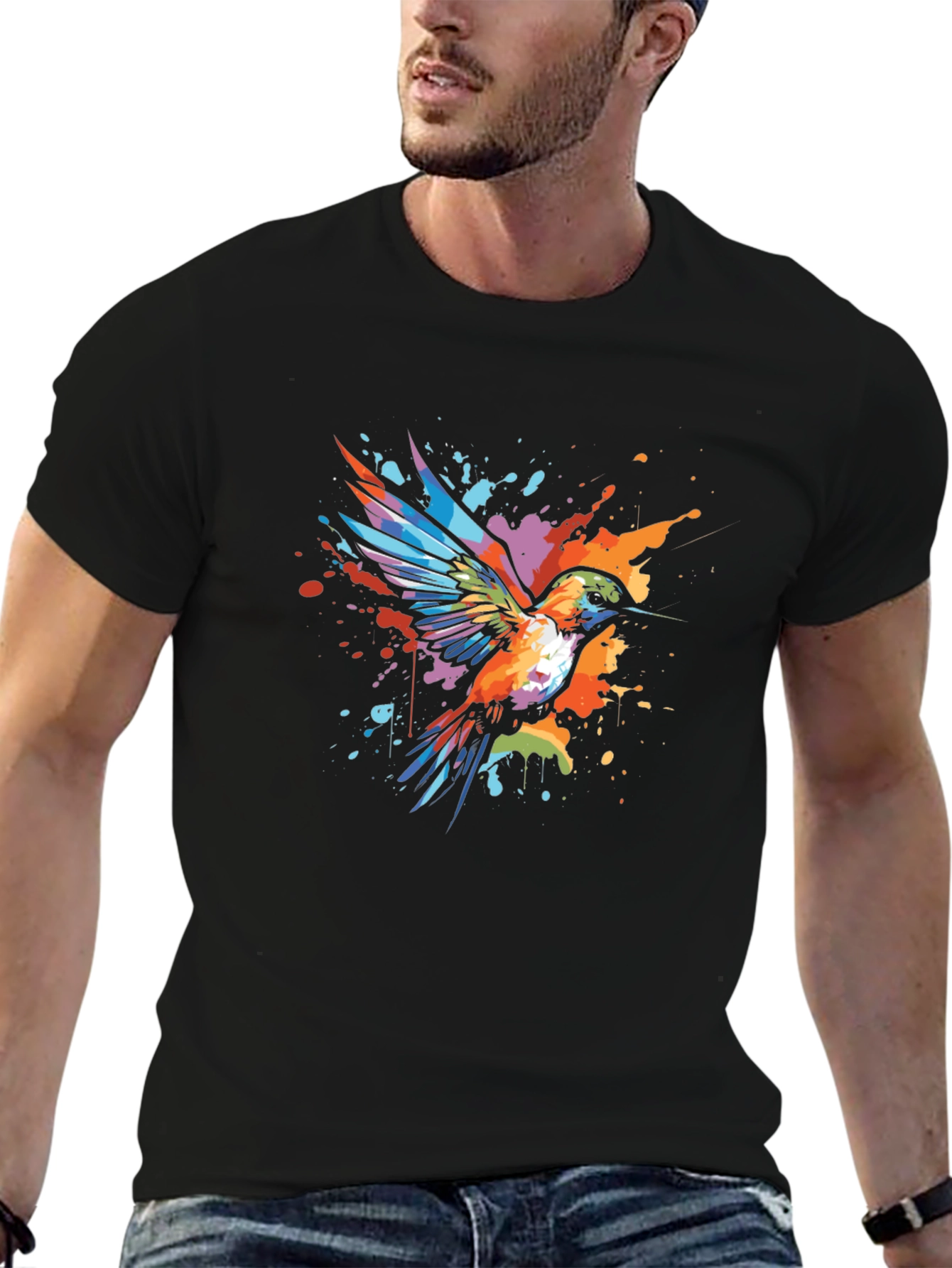 Hummingbird Splatter Art Graphic Tee - Unique Design