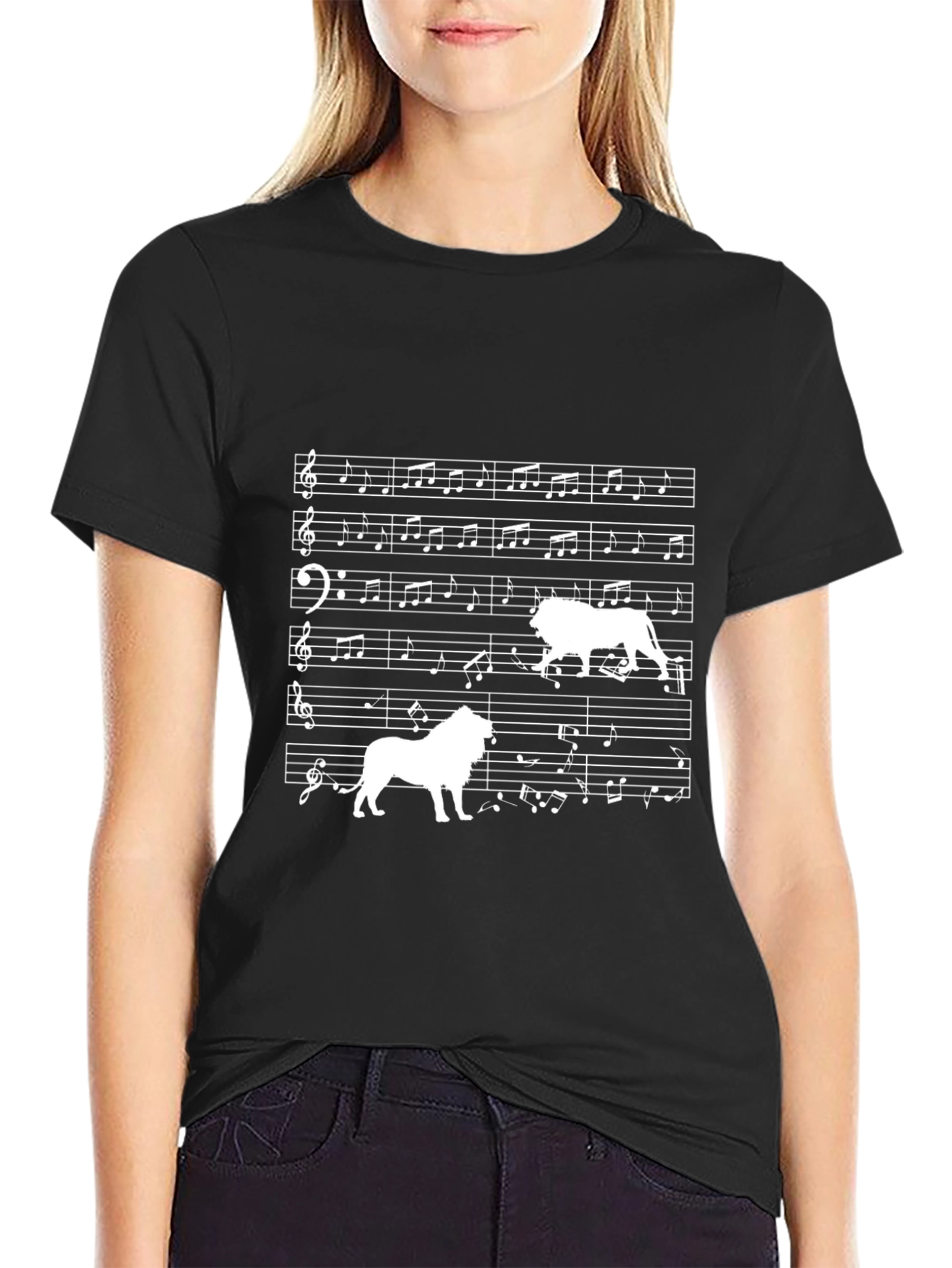Musical Lion Graphic Tee - Unique Sheet Music Design