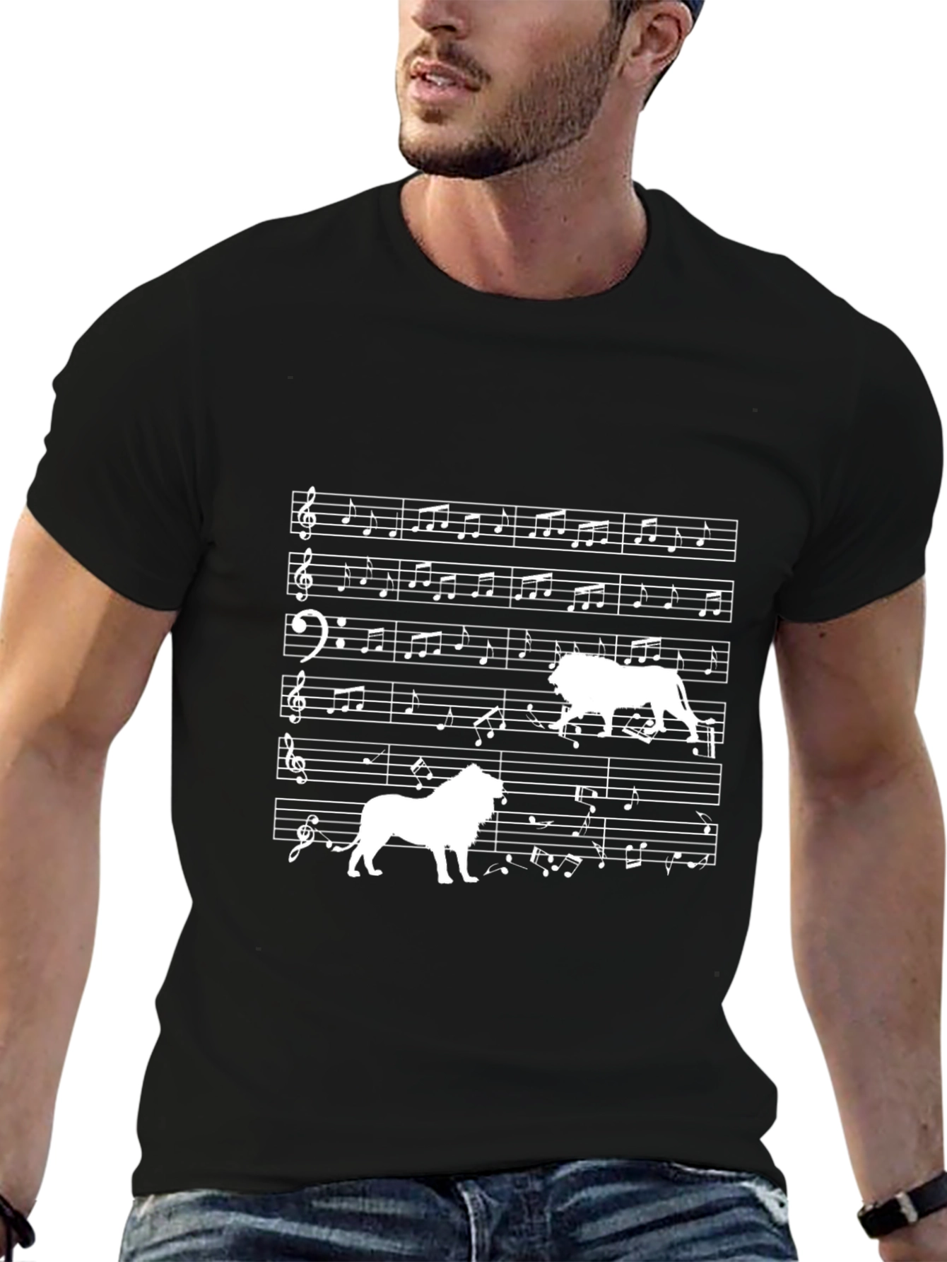 Musical Lion Graphic Tee - Unique Sheet Music Design