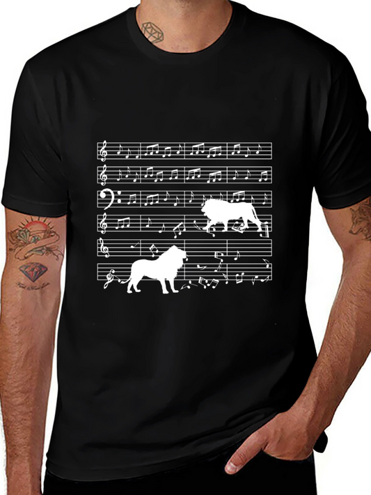 Musical Lion Graphic Tee - Unique Sheet Music Design