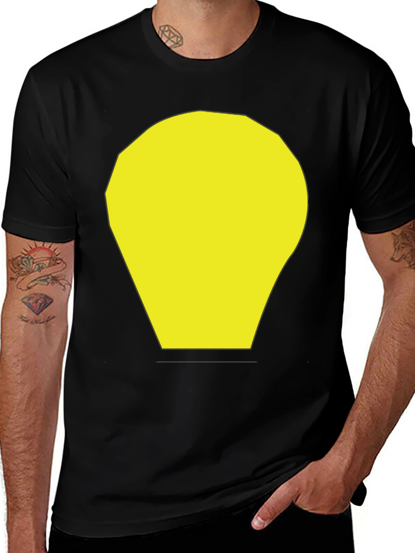 Black T-Shirt with Yellow Abstract Graphic Print
