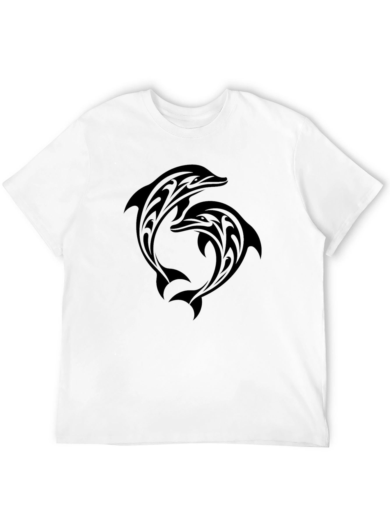 Tribal Dolphin Graphic Tee - Black Cotton T-Shirt