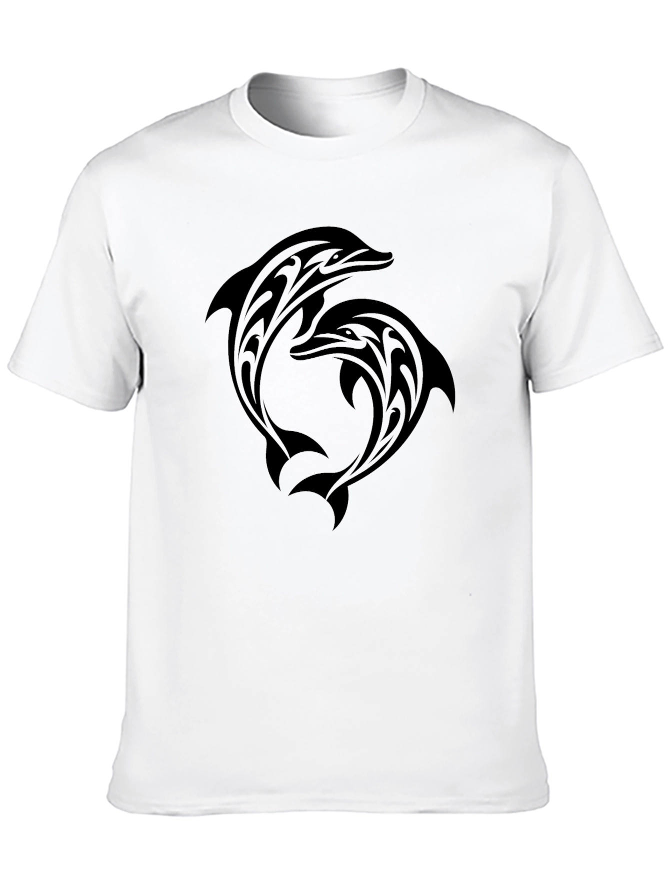 Tribal Dolphin Graphic Tee - Black Cotton T-Shirt